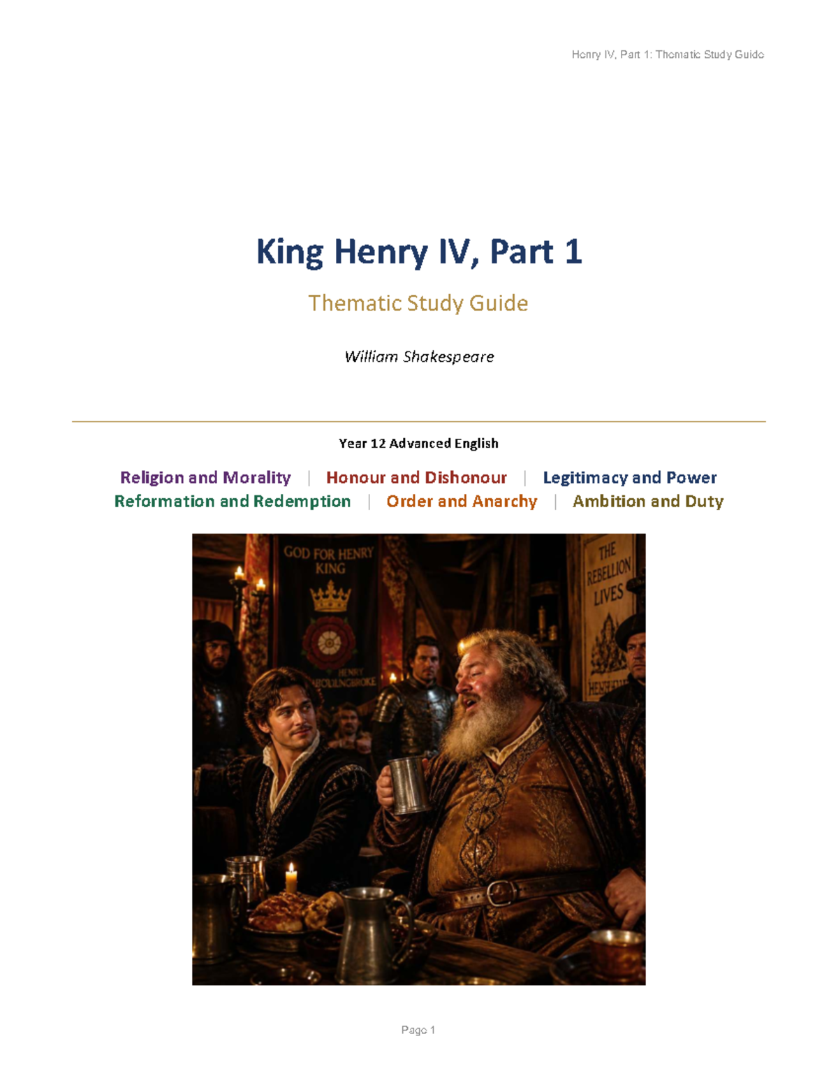 Henry IV, Part 1: Advanced Thematic Study Guide for Year 12 English ...