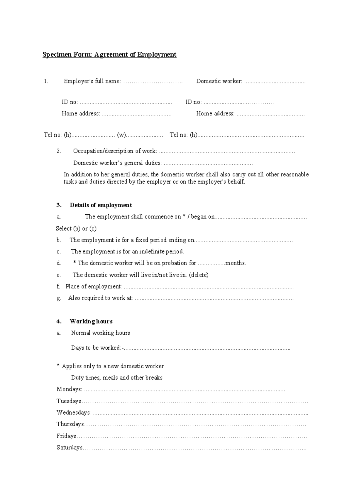 Domestic Worker Employment Contract Template Key Terms And Guidelines