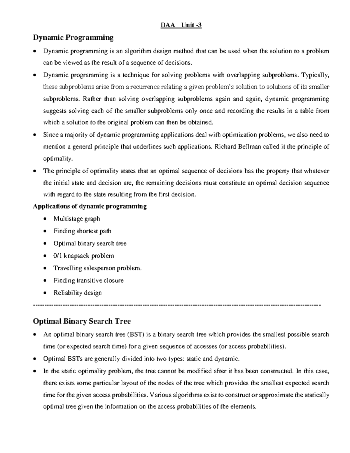 DAA Unit Dynamic Programming: Principles and Applications Explained ...