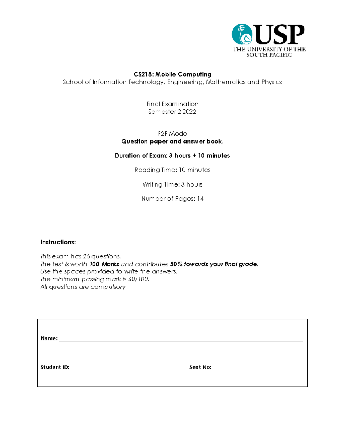CS218 Final Exam 2022 - Mobile Computing Exam Paper - Studocu