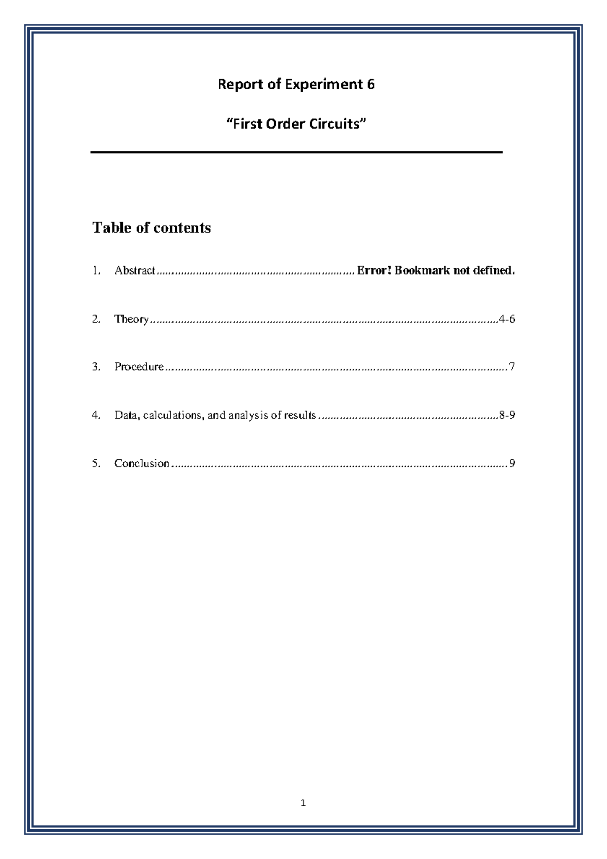 Laboratory Circuit -First order circuits-Report of Experiment 6 ...