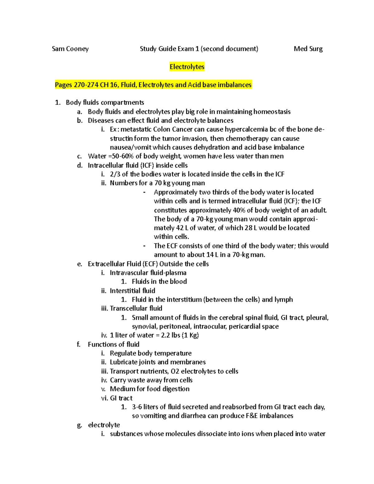 Study Guide Exam 1 med surg word - Sam Cooney Study Guide Exam 1 ...