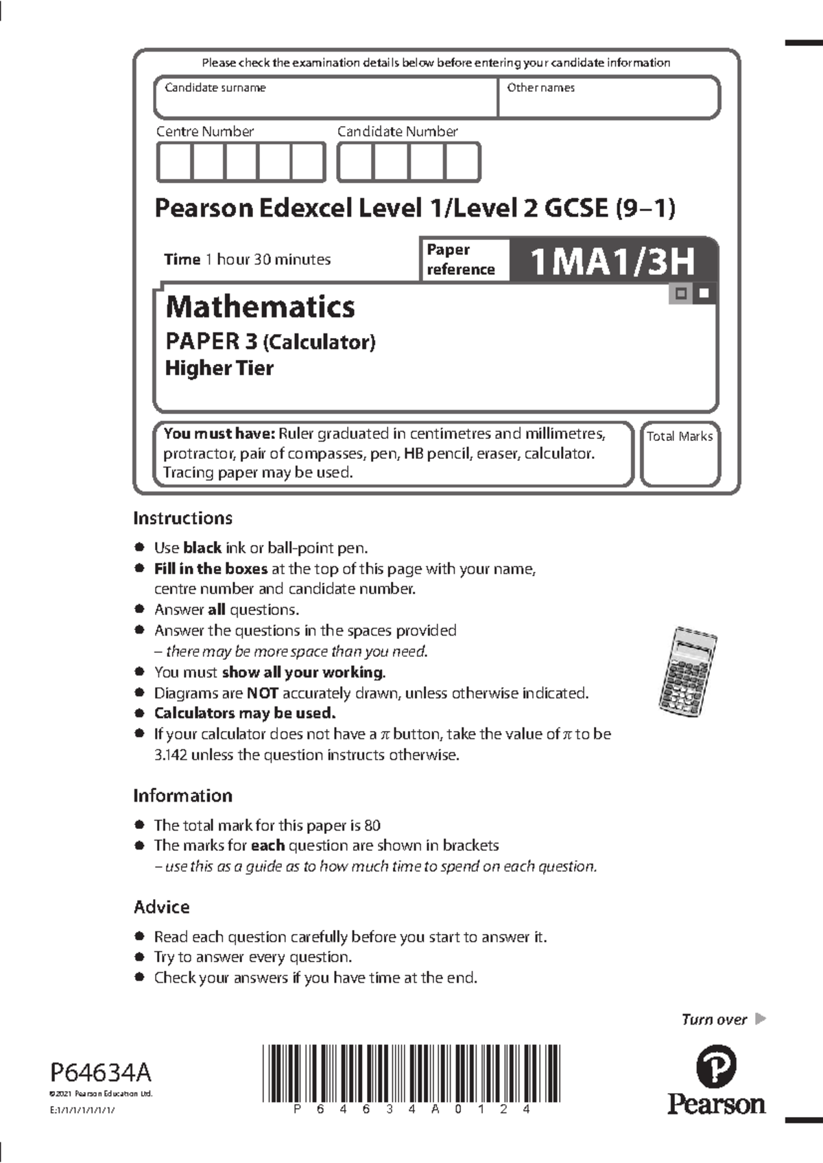 Mathematics Paper 3 (Calculator) Higher Tier - Past Exam Answers - Studocu