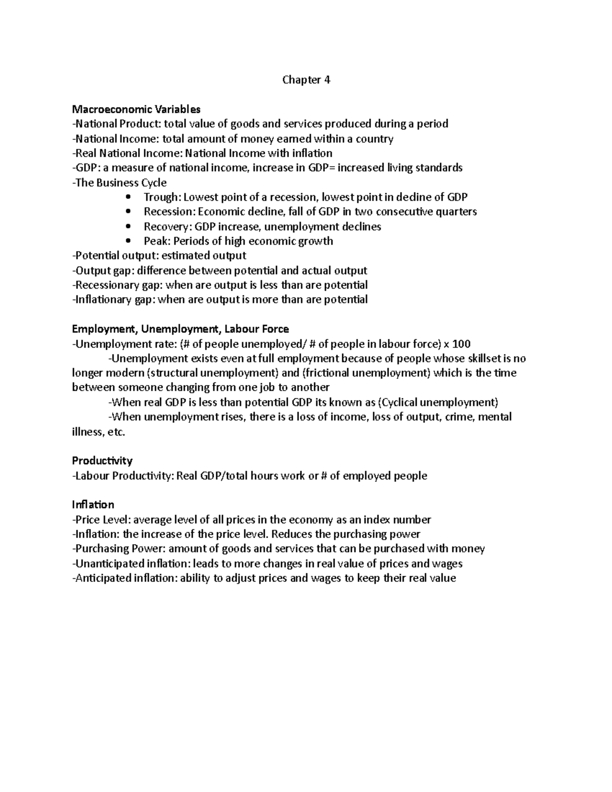 Econ 203 Chapter 4 - Macroeconomic Variables and Trends Notes - Studocu