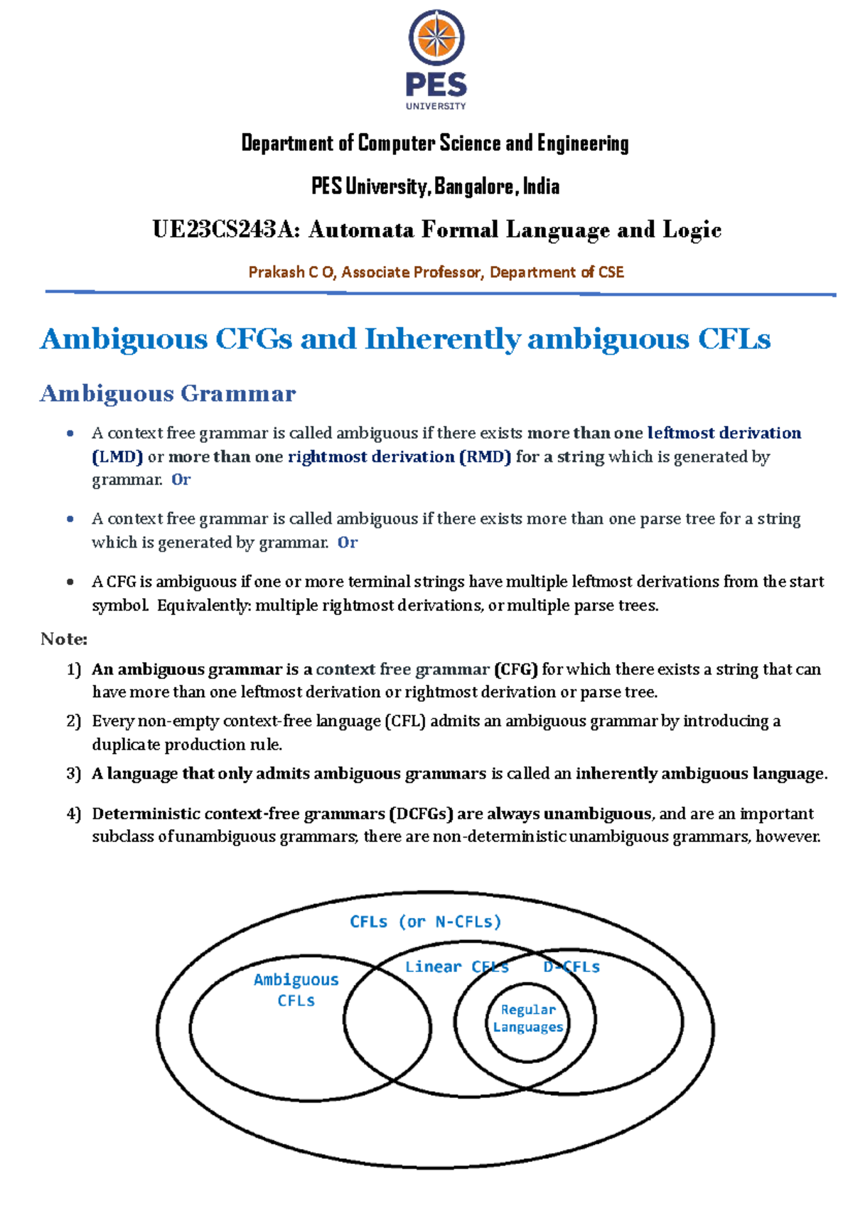 Ambiguity in Context-Free Grammars: Analysis and Examples (UE23CS243A ...