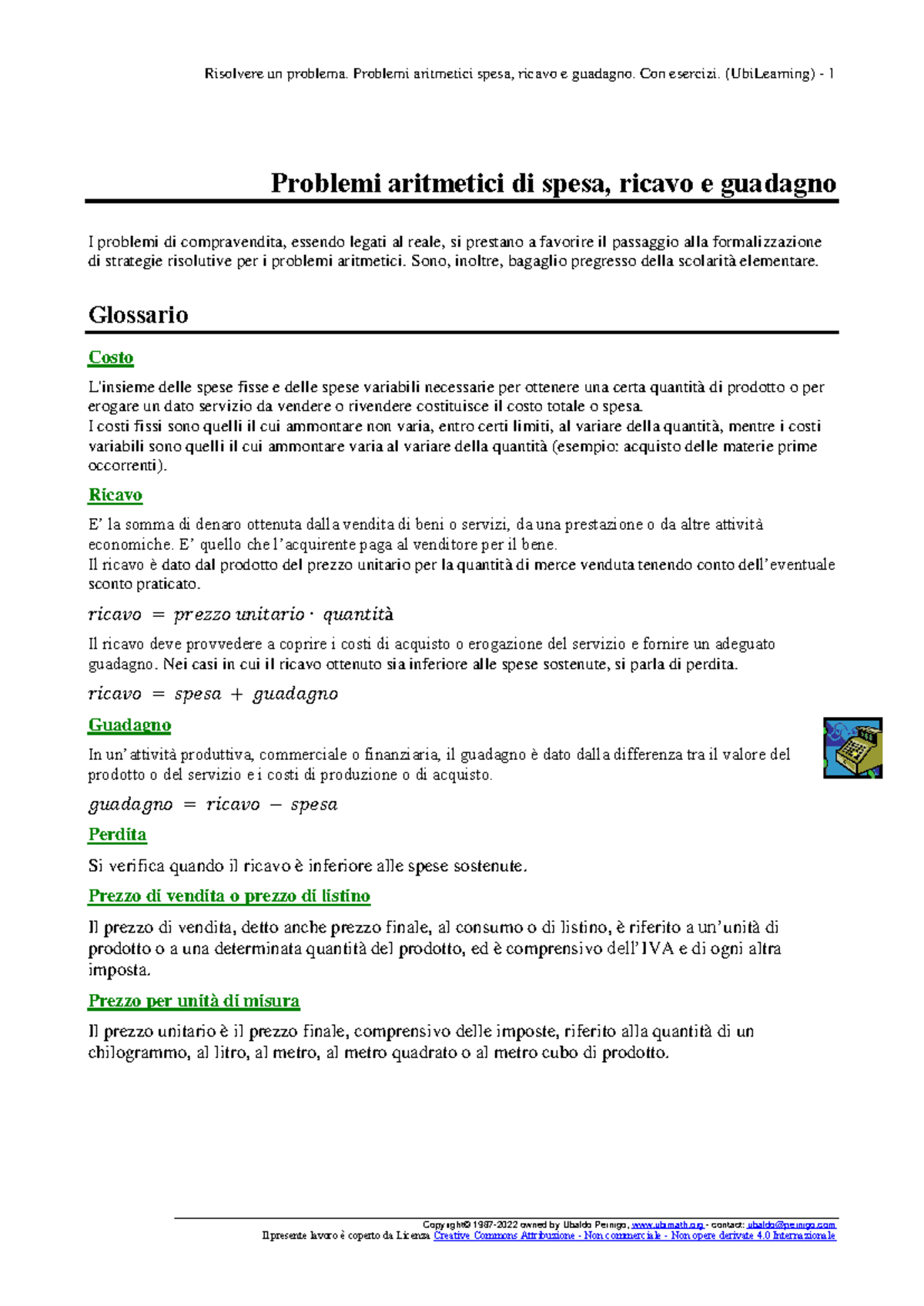 Problemi di Ricavo, Guadagno e Spesa in Ubi Learning - Studocu