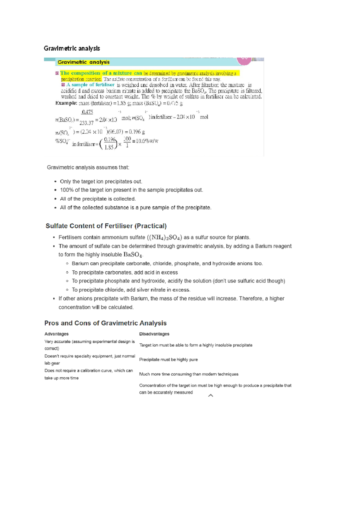 Gravimetric Analysis of Sulfate in Fertiliser: Methods & Examples - Studocu