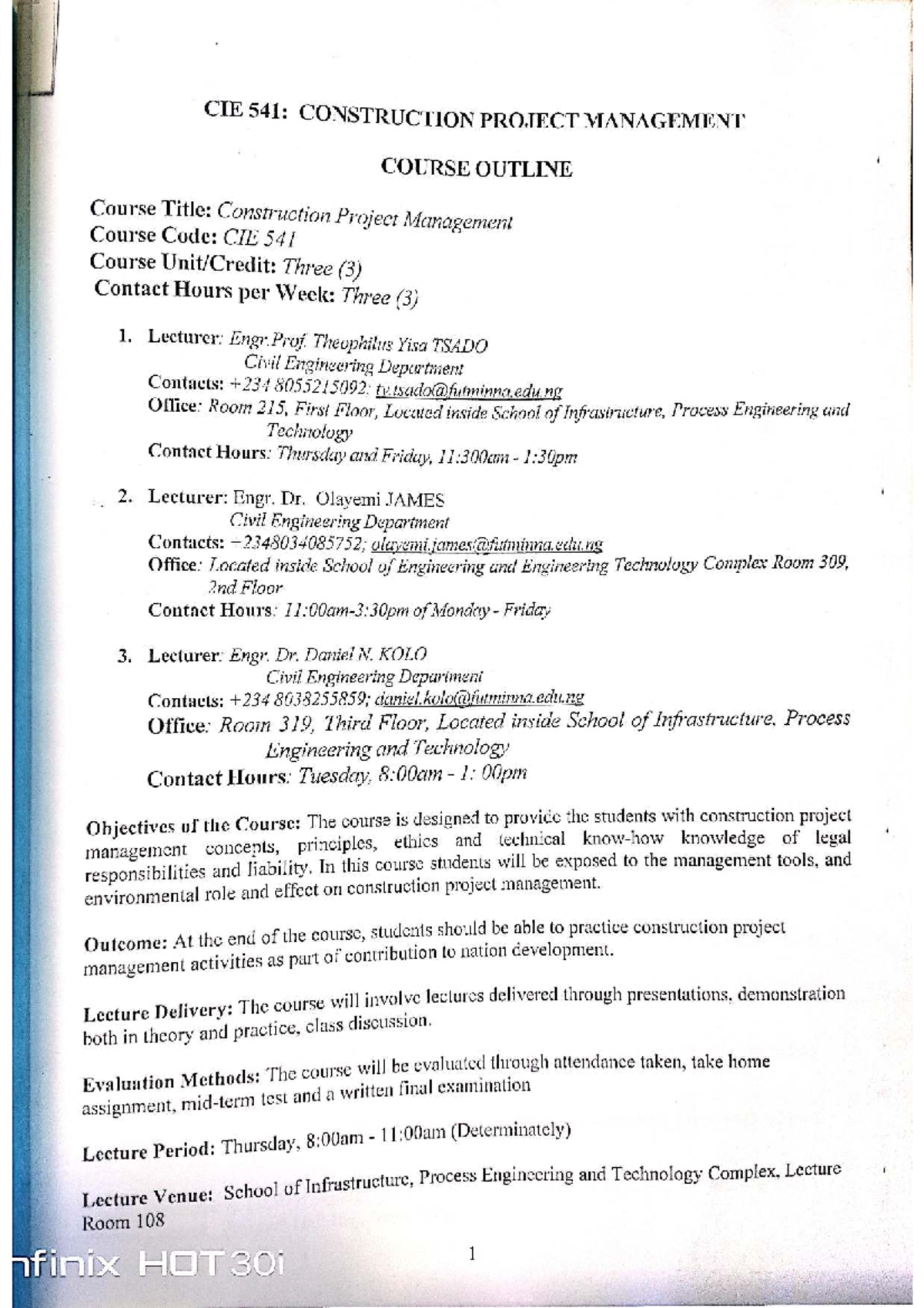CIE 541: Construction Project Management Course Outline and Overview ...