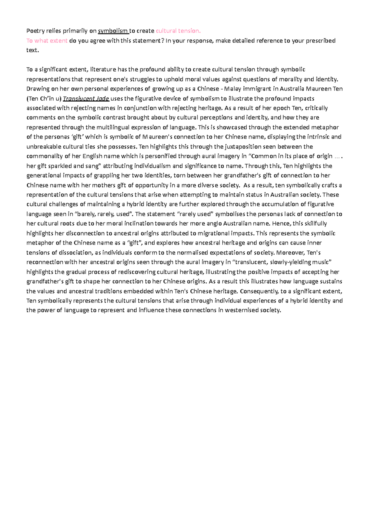 Practice PETAL Paragraph Analysis - English HSC 2019 - Studocu