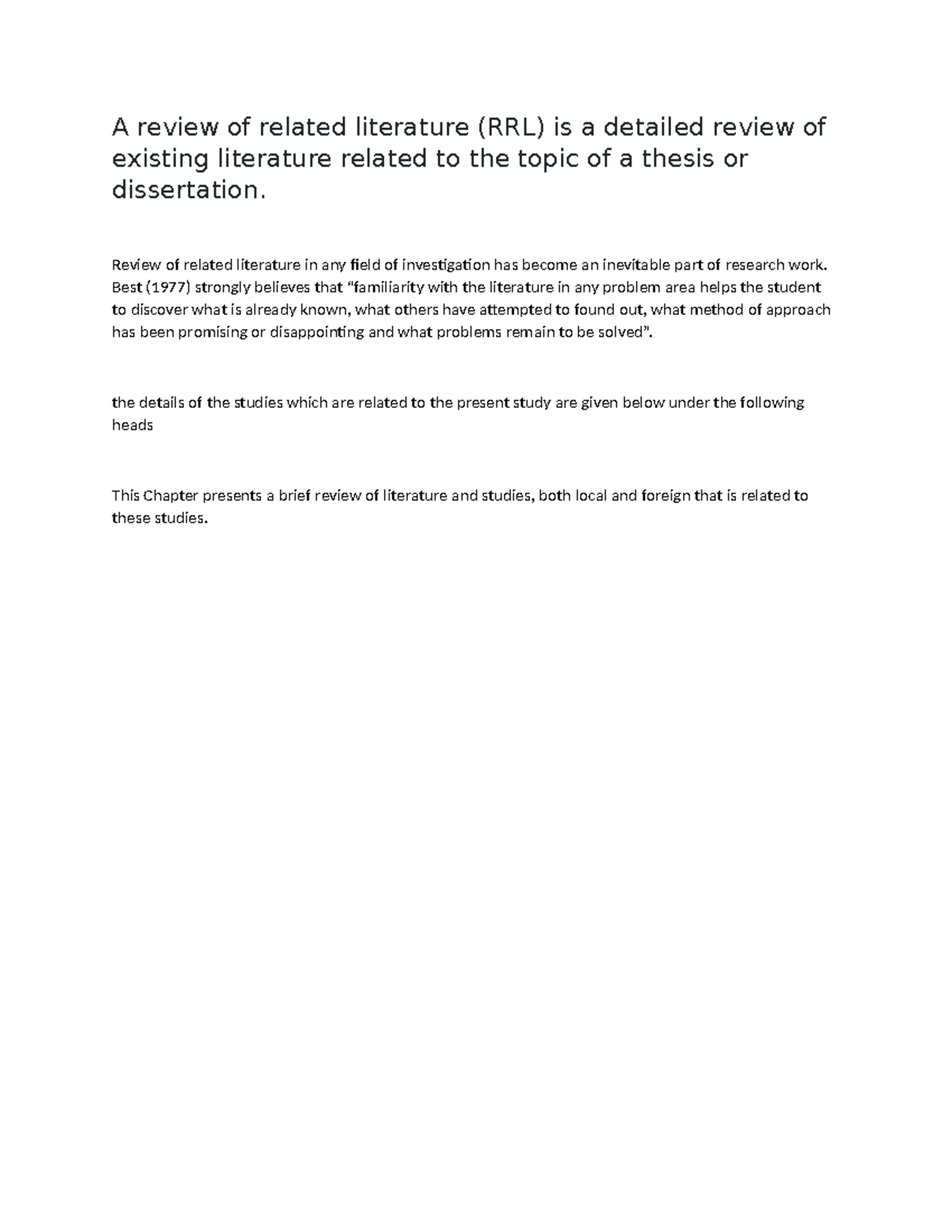 RRL: Comprehensive Review of Literature on Bake Shop Research - Studocu