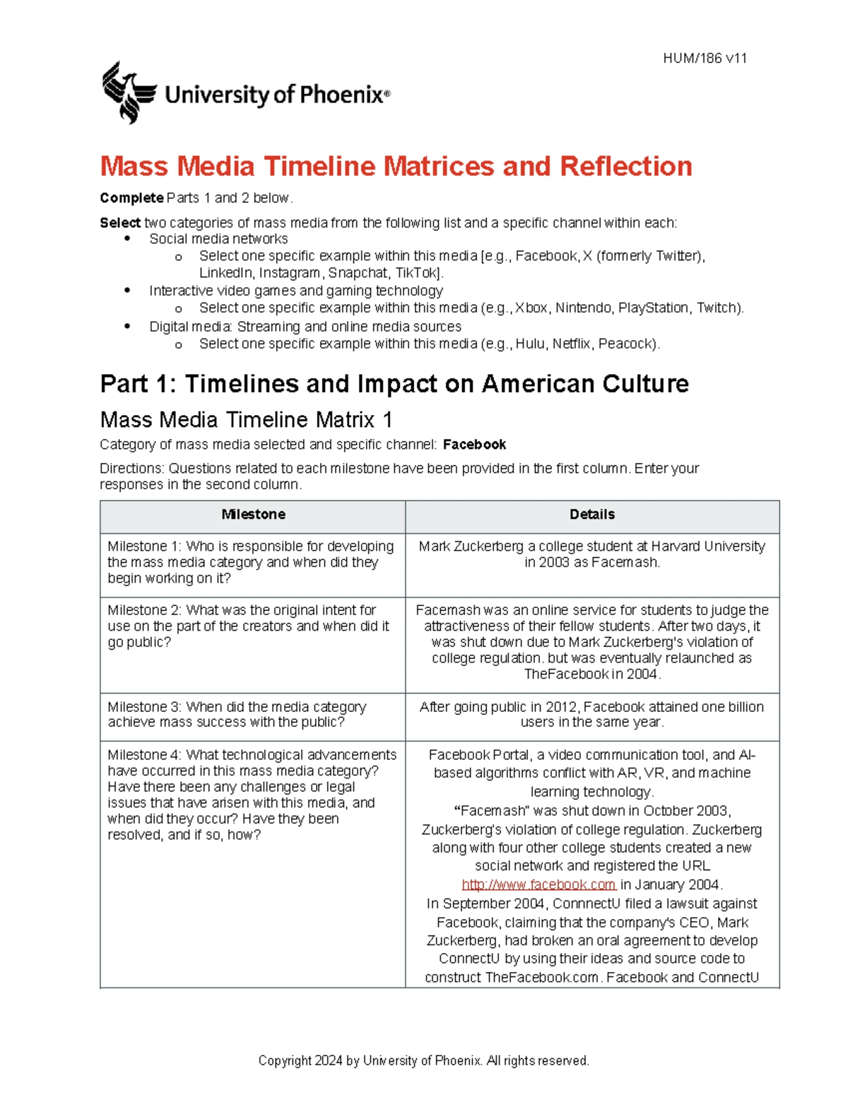 HUM/186 v Week 4 Mass Media Timeline & Reflection Report - Studocu