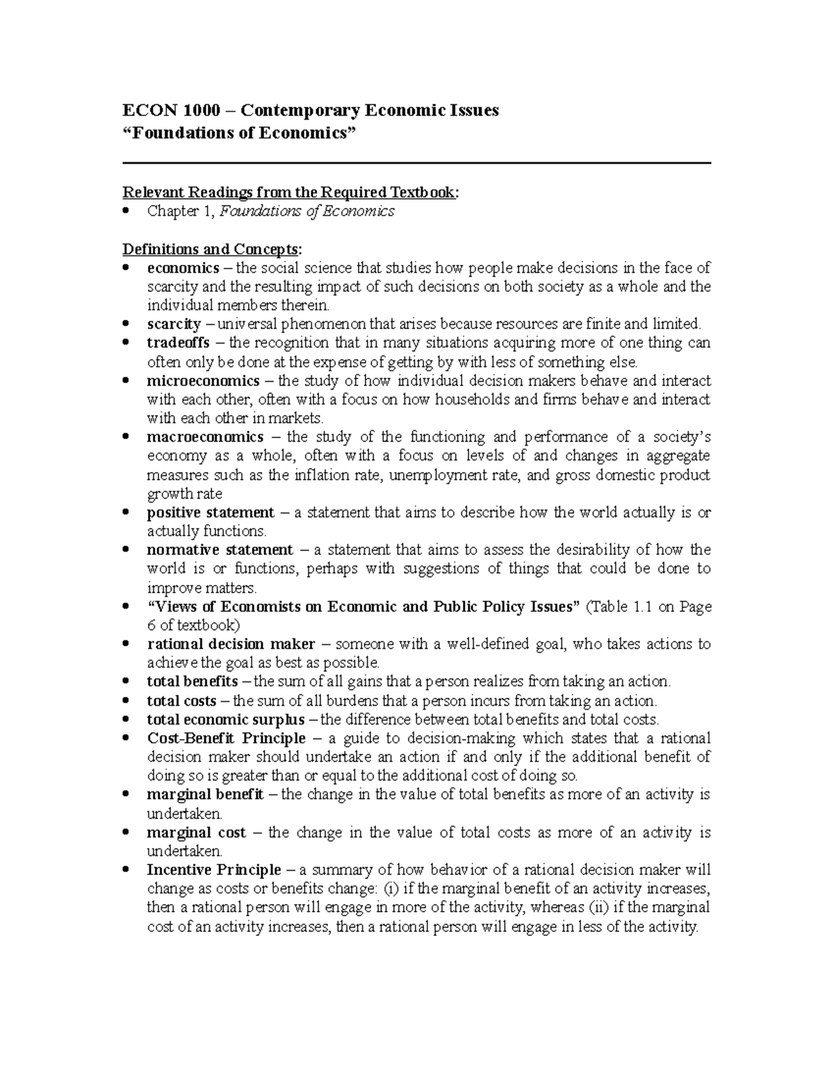 ECON 1000 WKST - Key Concepts and Answers on Economic Issues - Studocu