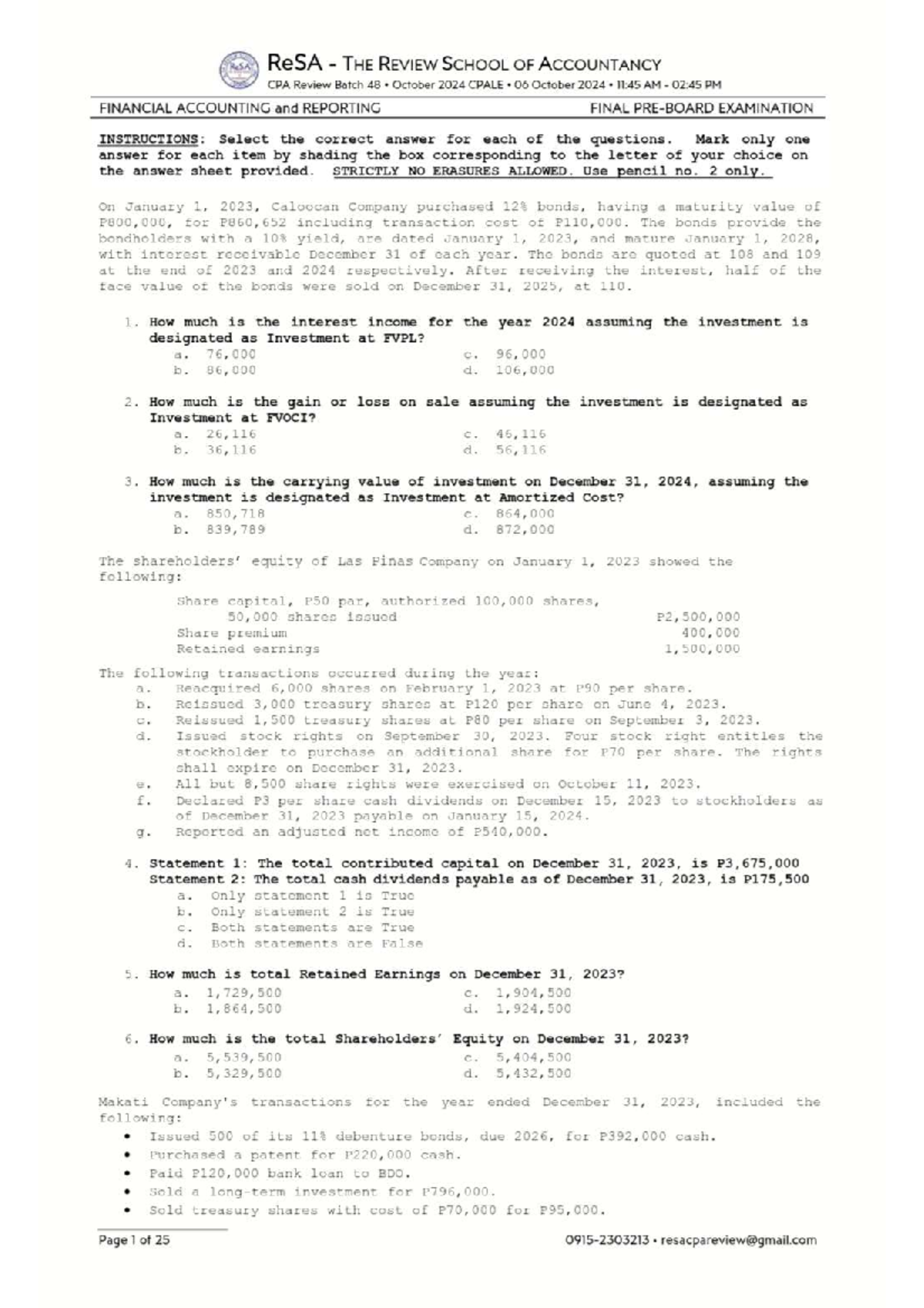 ReSA Batch 48 October 2024 CPALE FAR Final Exam Review Notes - Studocu