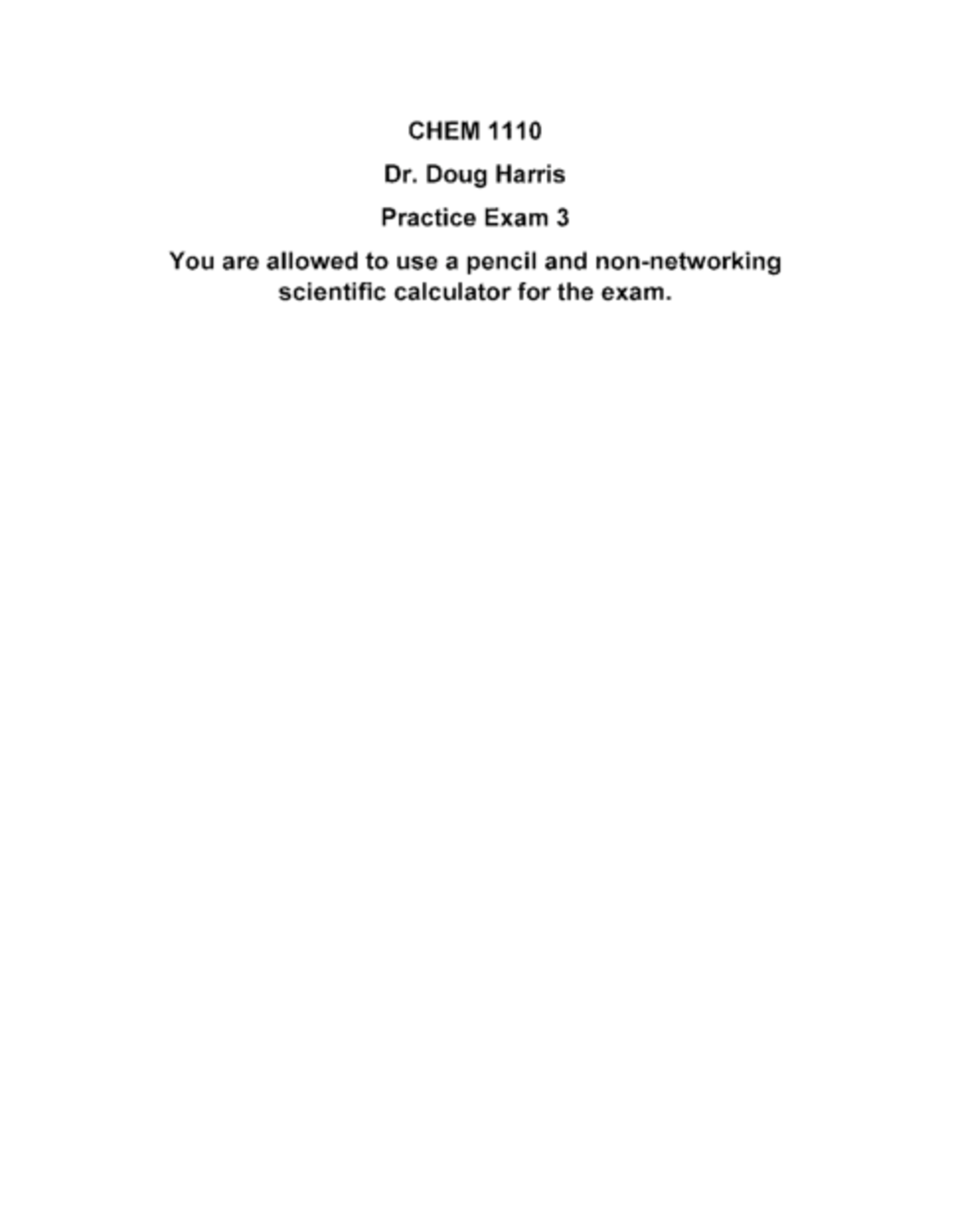 CHEM 1110 Practice Exam 3 - Studocu