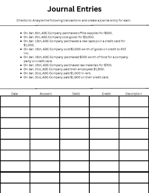 Accounting Journal Entry Worksheet-1 - On Jan. 6th, ABC Company 