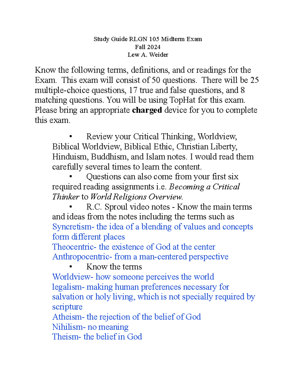 RLGN 105 Midterm Exam Study Guide – Key Terms and Concepts - Studocu