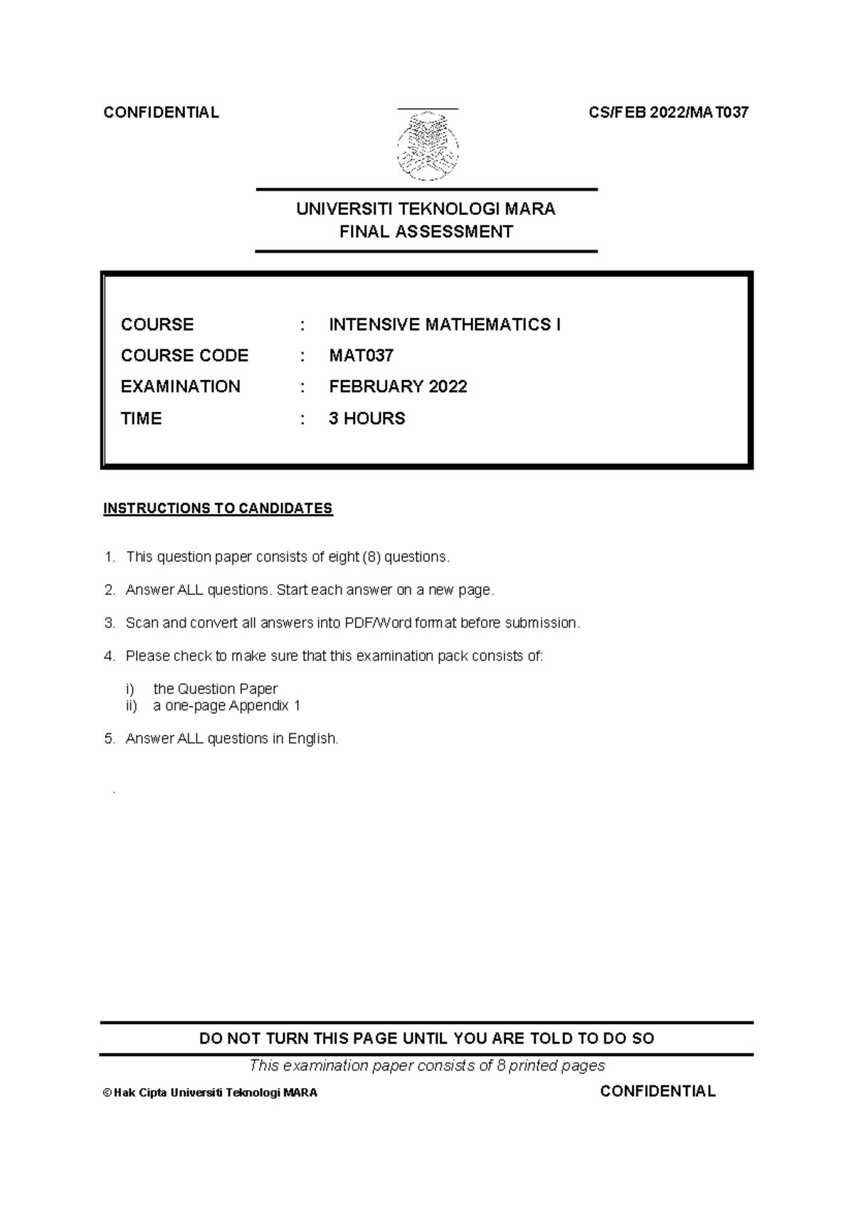 MAT037 Final Assessment: Intensive Mathematics I Exercises - Feb 2022 ...