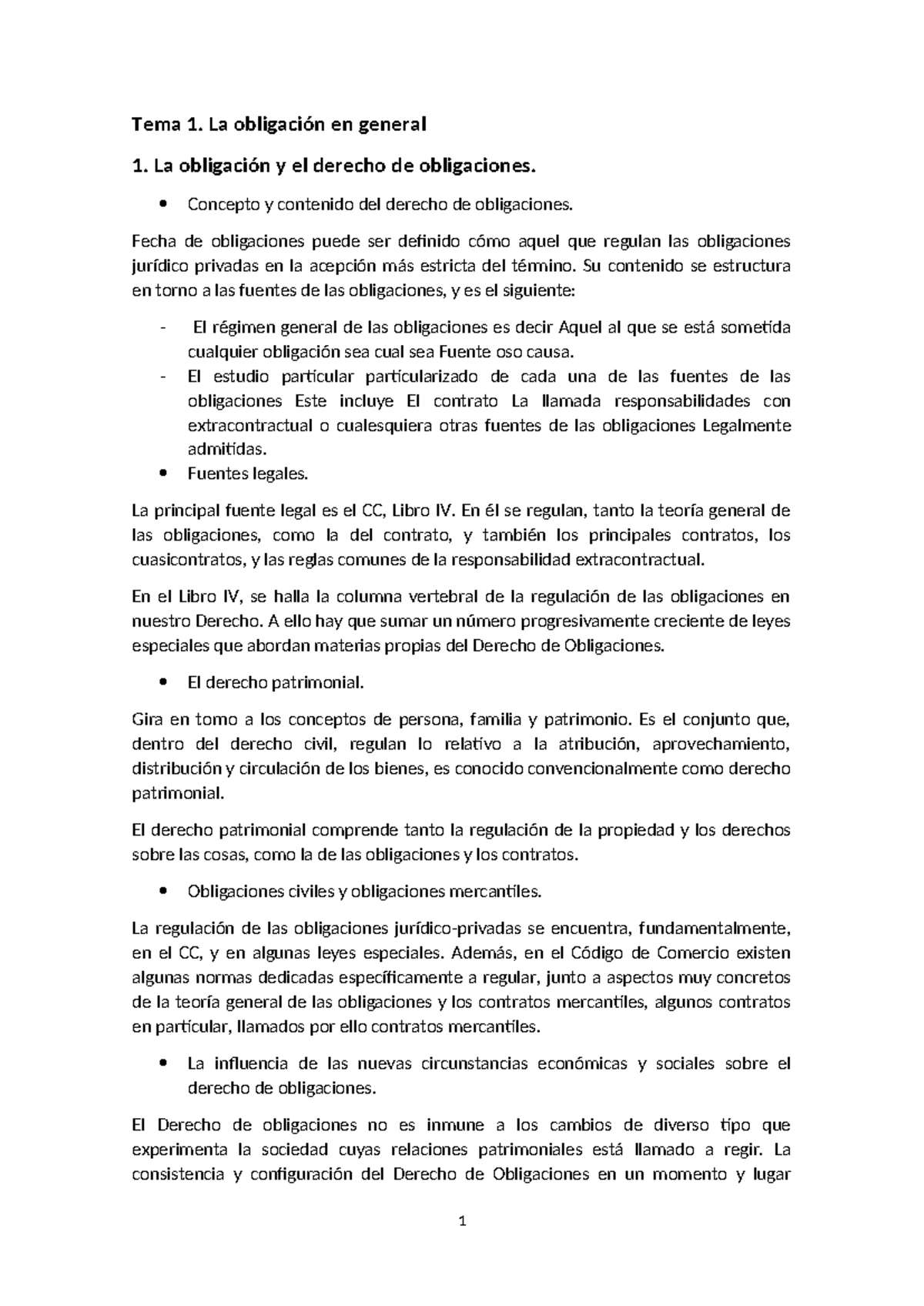 Tema 1 - Apuntes sobre la Obligación y su Derecho (CC) - Studocu