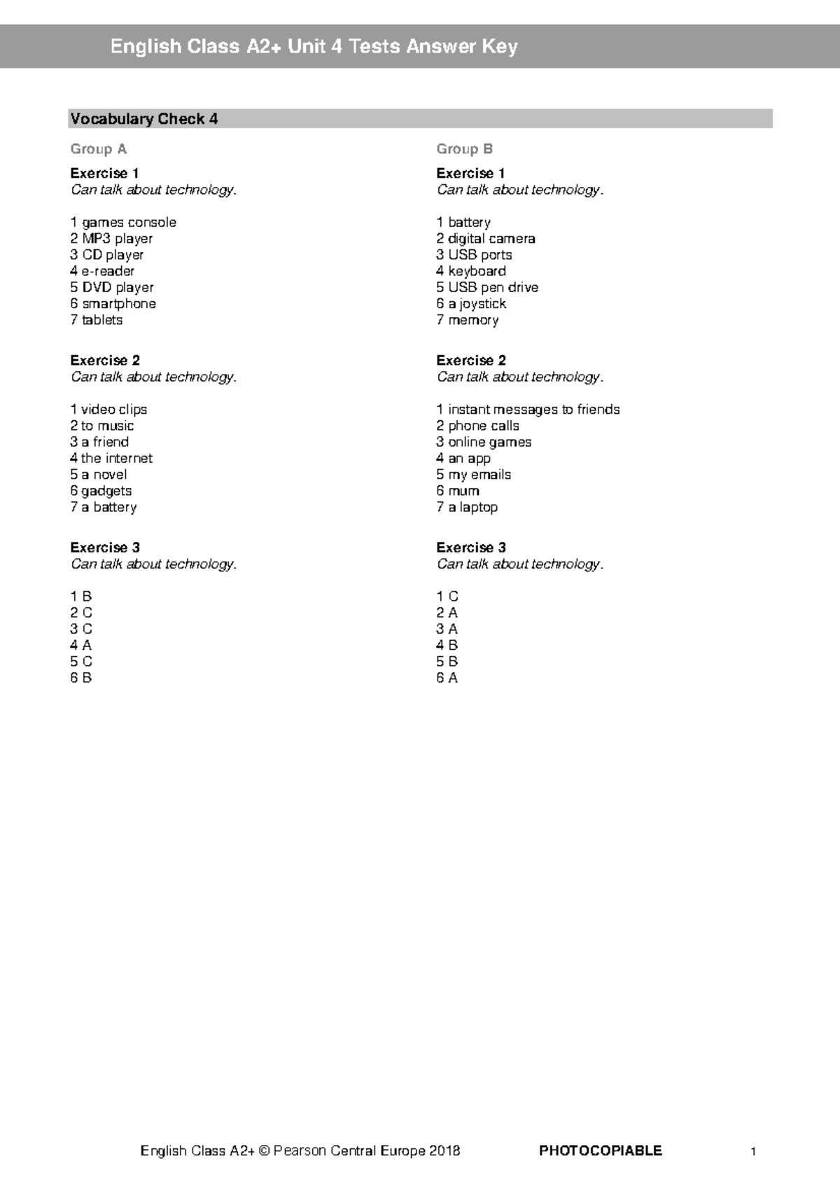 ECA2+ English Class Unit 4 Tests Answer Key & Vocabulary Check 2018 ...