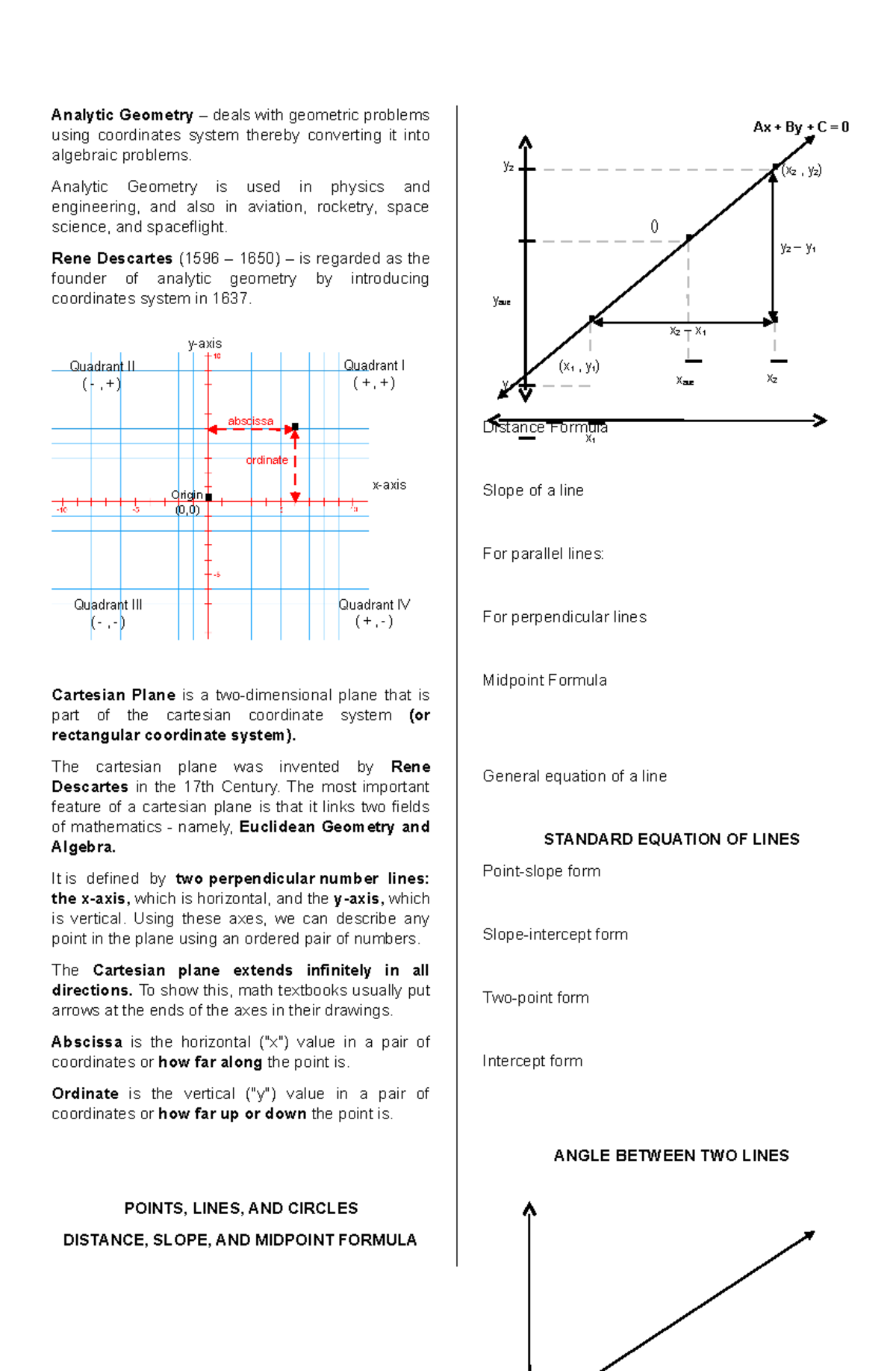 CE 101: Lecture Notes on Analytic Geometry Concepts - Studocu