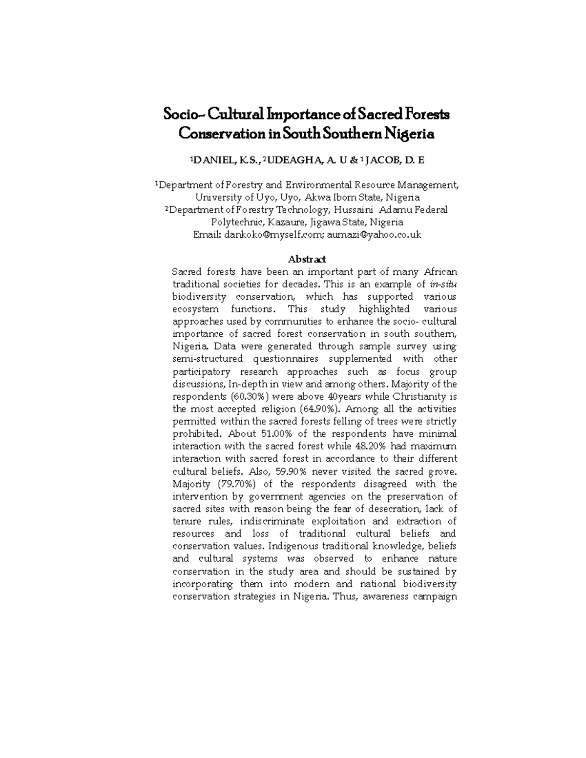 Cultural Significance of Sacred Forests Conservation in South-Southern ...