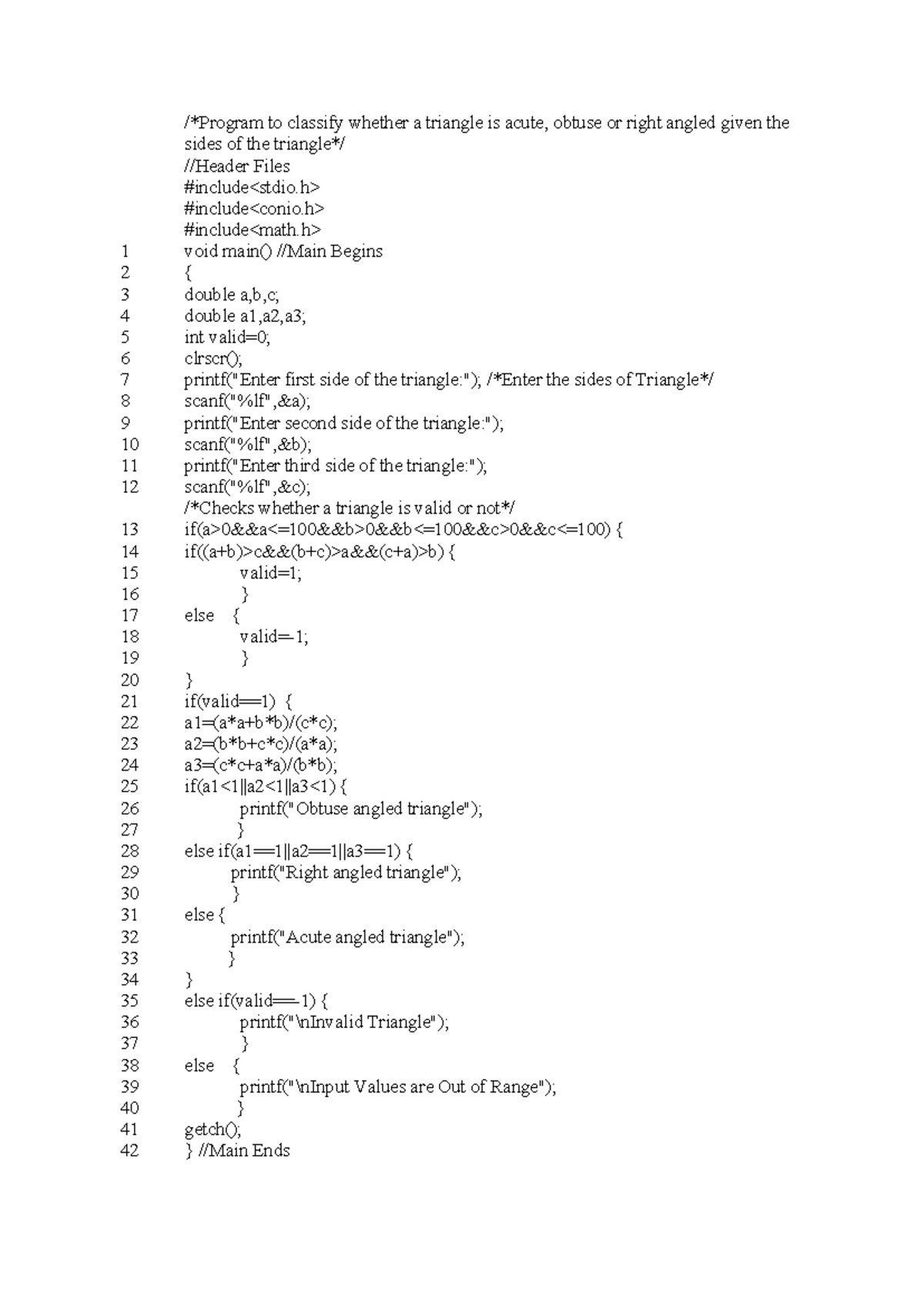 Program to classify whether a triangle is acute - Studocu