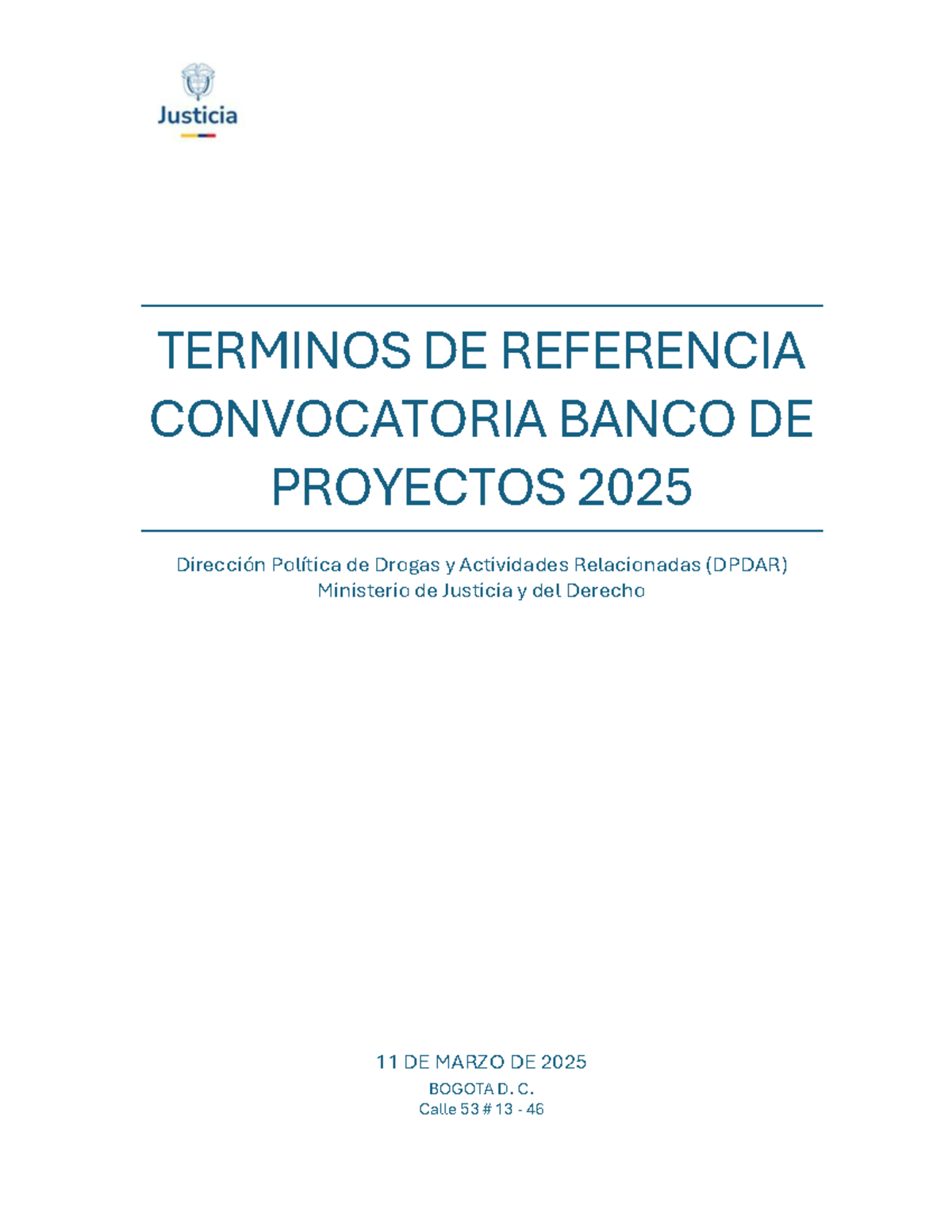 Convocatoria Banco de Proyectos DPDAR 2025: Términos de Referencia ...