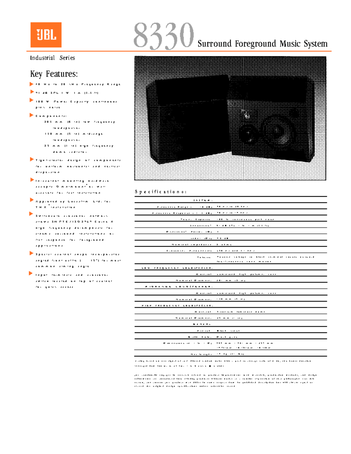 JBL 8330 Surround Foreground Music System Manual & Specs - Studocu