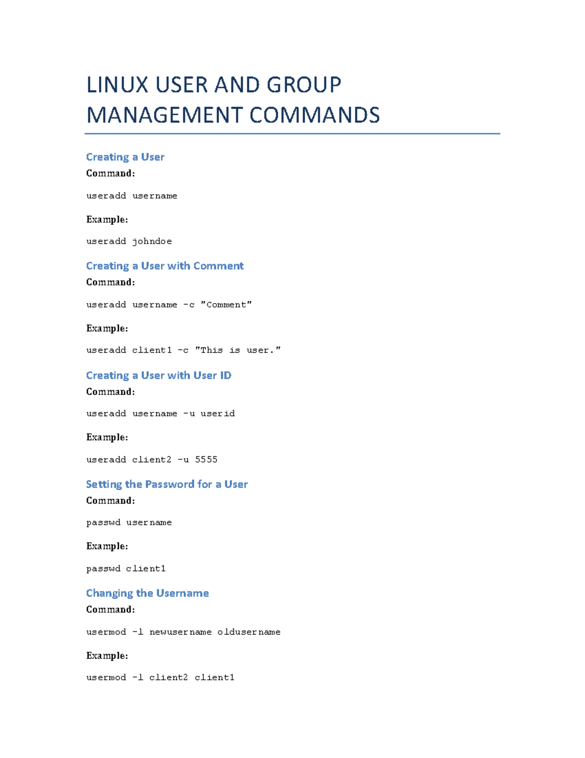 LINUX USER & GROUP MGMT COMMANDS: A Comprehensive Guide - Studocu
