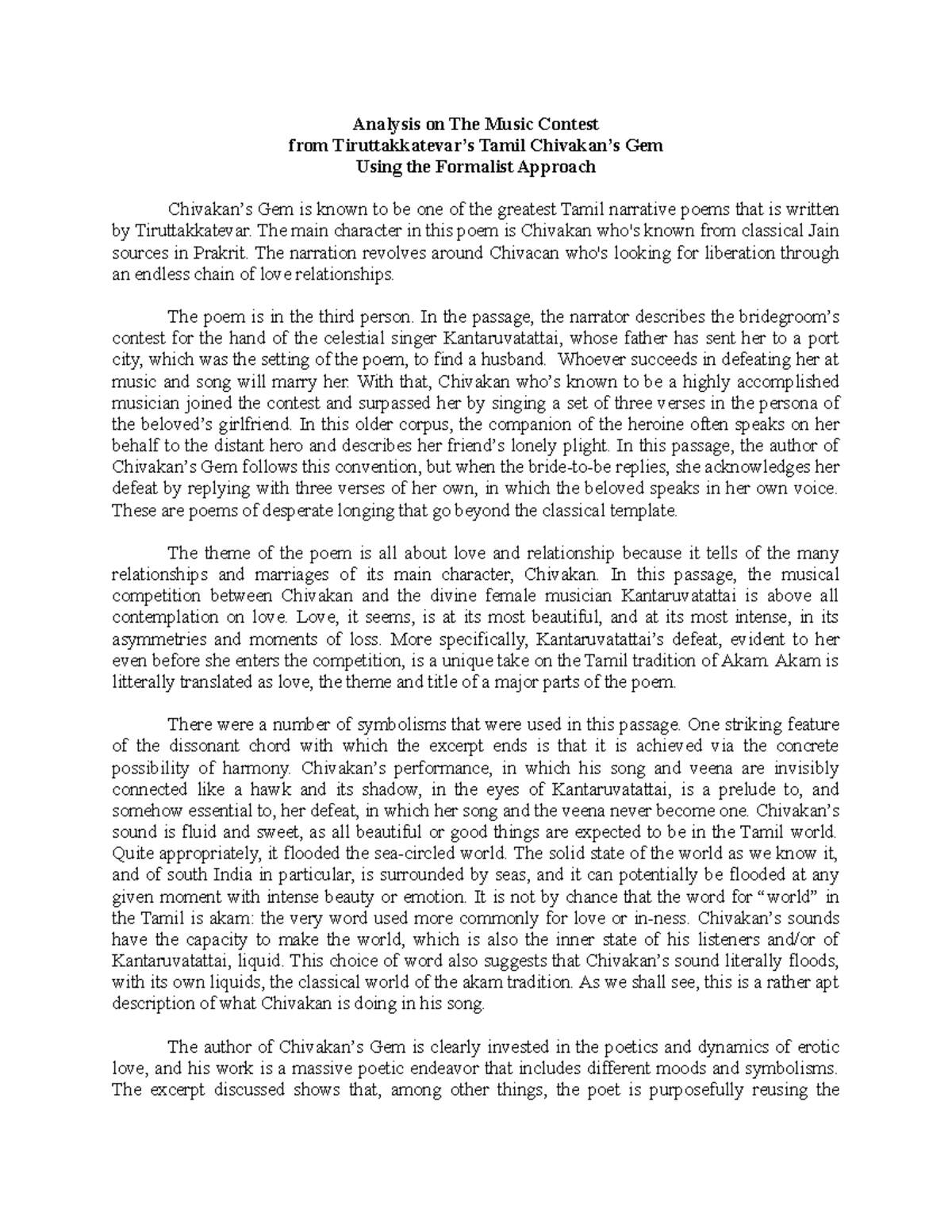 Literary-Analysis (Formalist Criticism) - Analysis on The Music Contest ...
