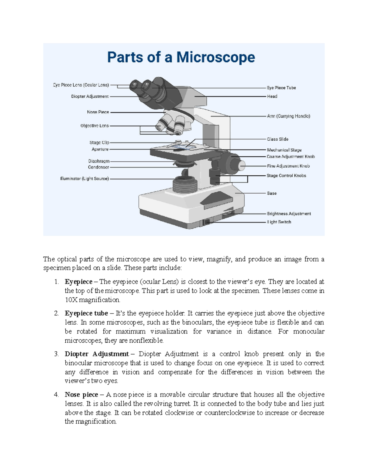 Lab%20review - N/A - The optical parts of the microscope are used to ...
