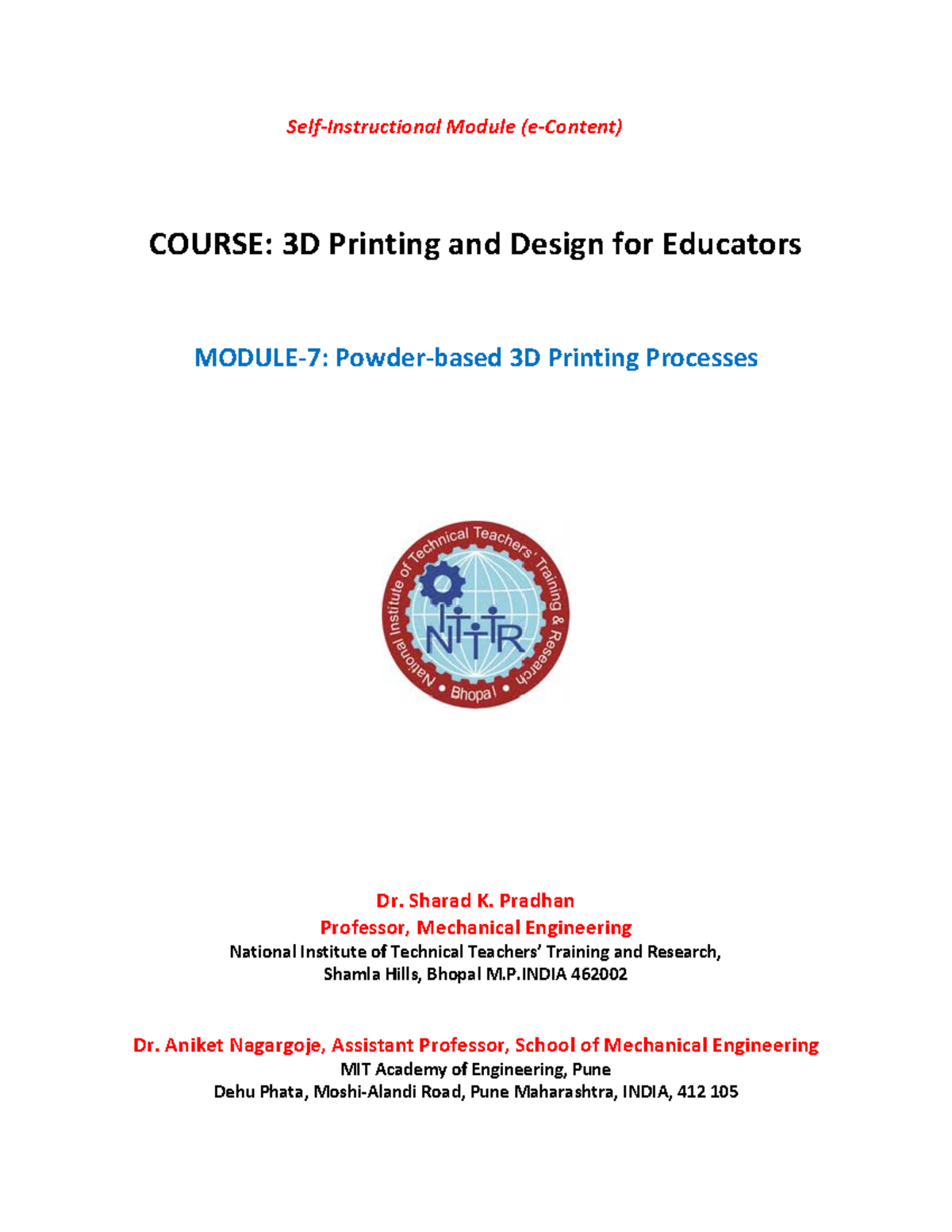 Lesson 7 - Rough Doc - Self-Instructional Module (e-Content) COURSE: 3D ...