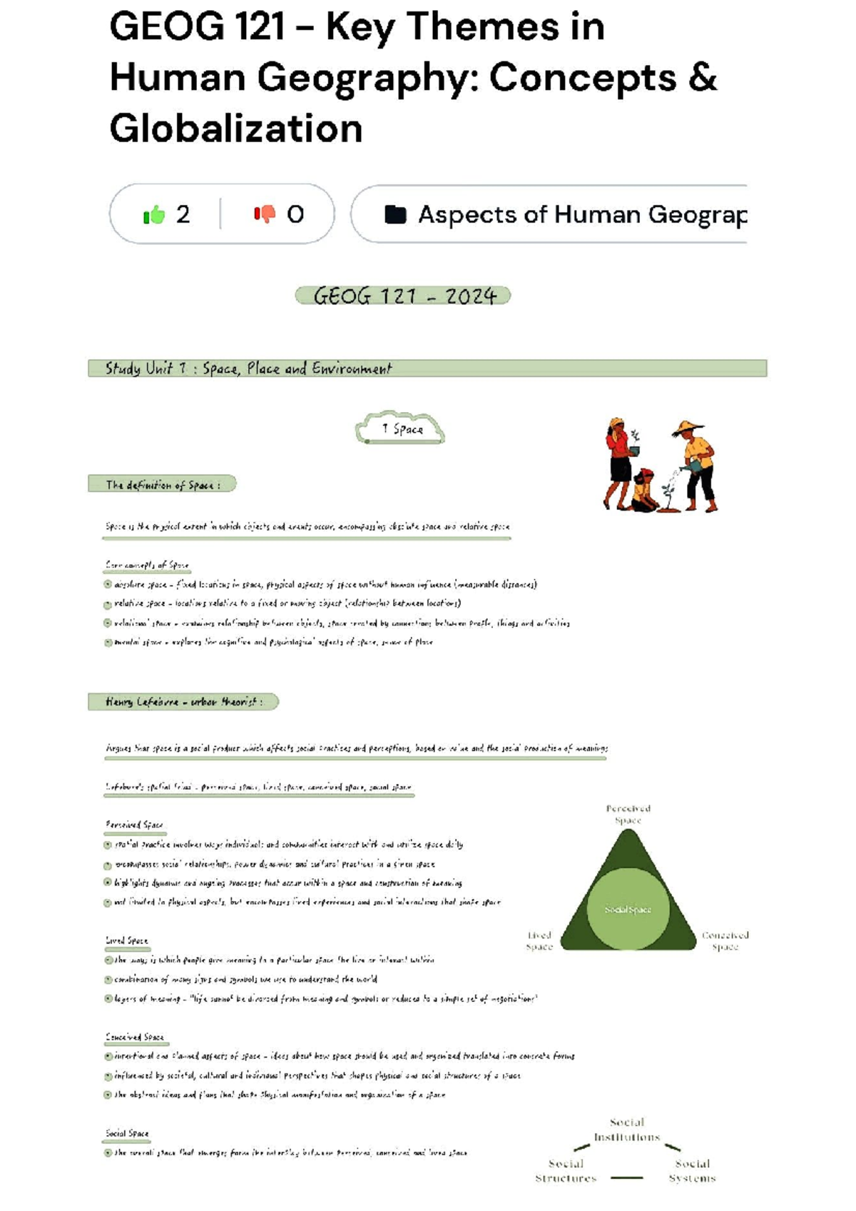 GEOG121- Summary Notes - GEOG 121 Key Themes in Human Geography ...