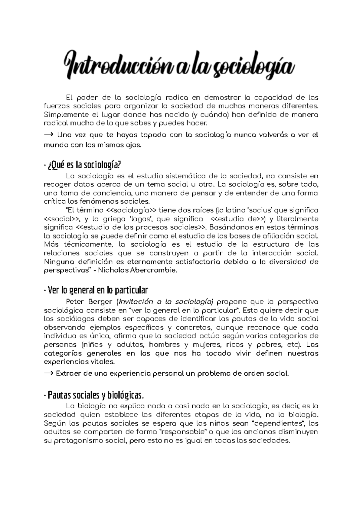 Tema 1 Introducción a la sociología - El poder de la sociología radica ...
