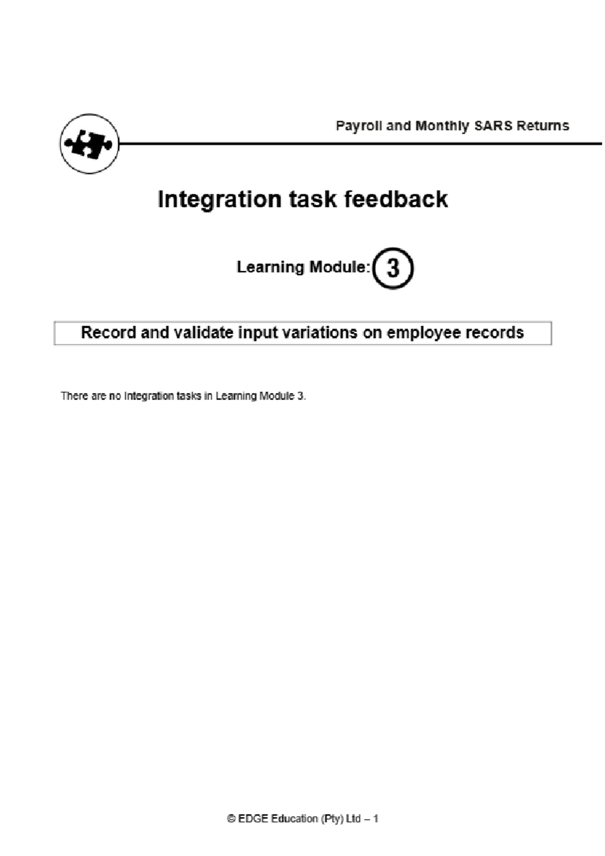 Learning Module 3 Integration task feedback - ITRT 2025 - Payroll and ...
