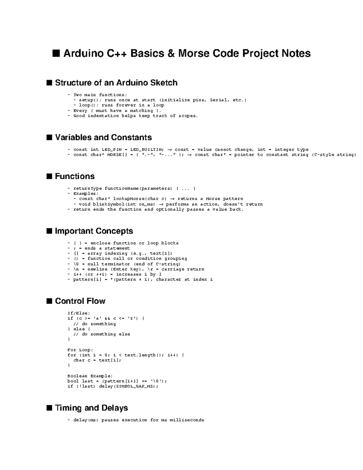 Arduino Cpp Notes: Basics of Morse Code Project and Sketch Structure ...