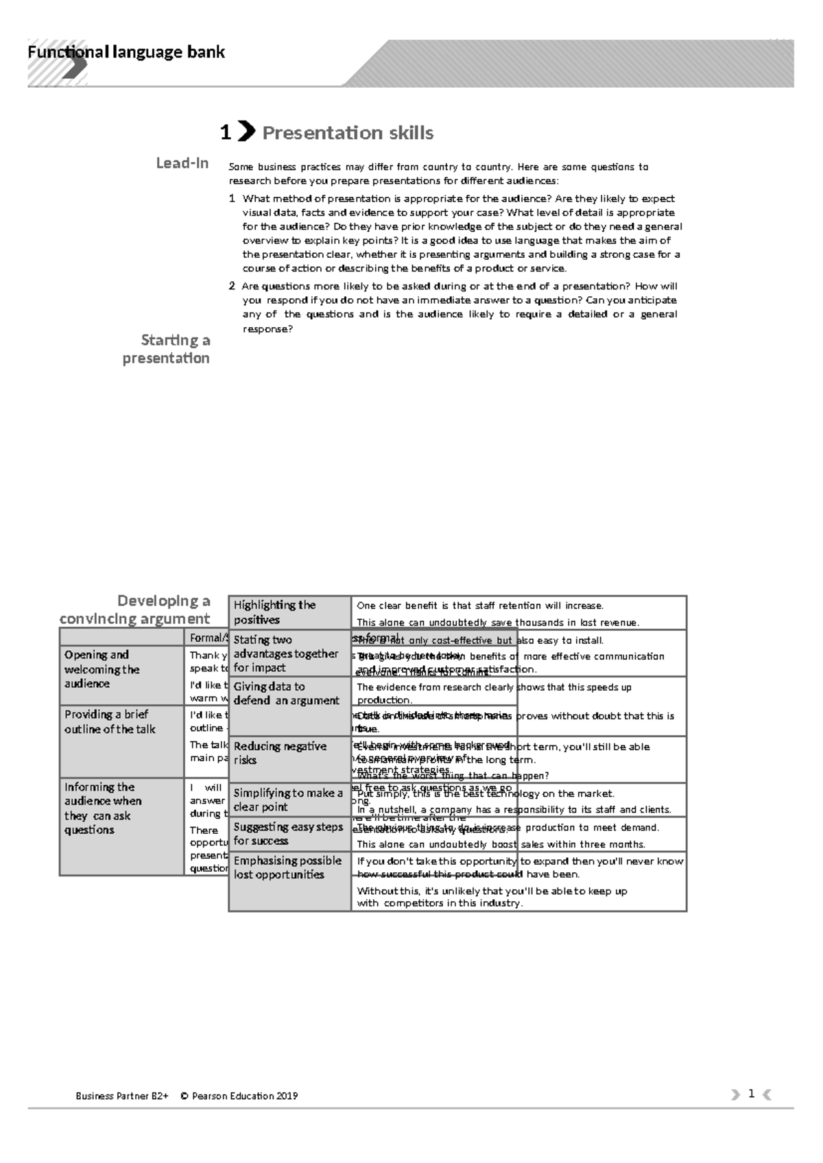Meeting Functional Language Bank 1: Presentation Skills and Analysis ...