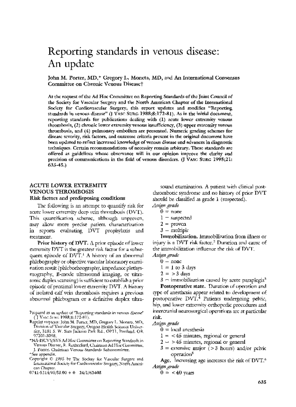 CEAP 1995: Updated Reporting Standards for Venous Disease - Studocu