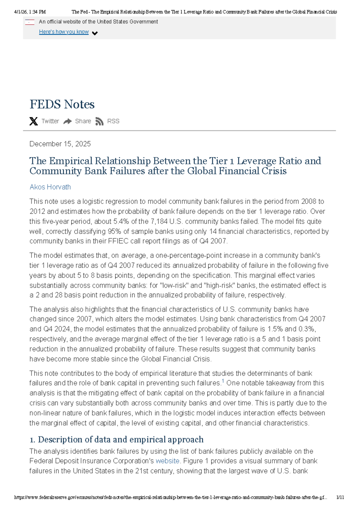 The Fed - Empirical Analysis of Tier 1 Leverage Ratio & Bank Failures ...