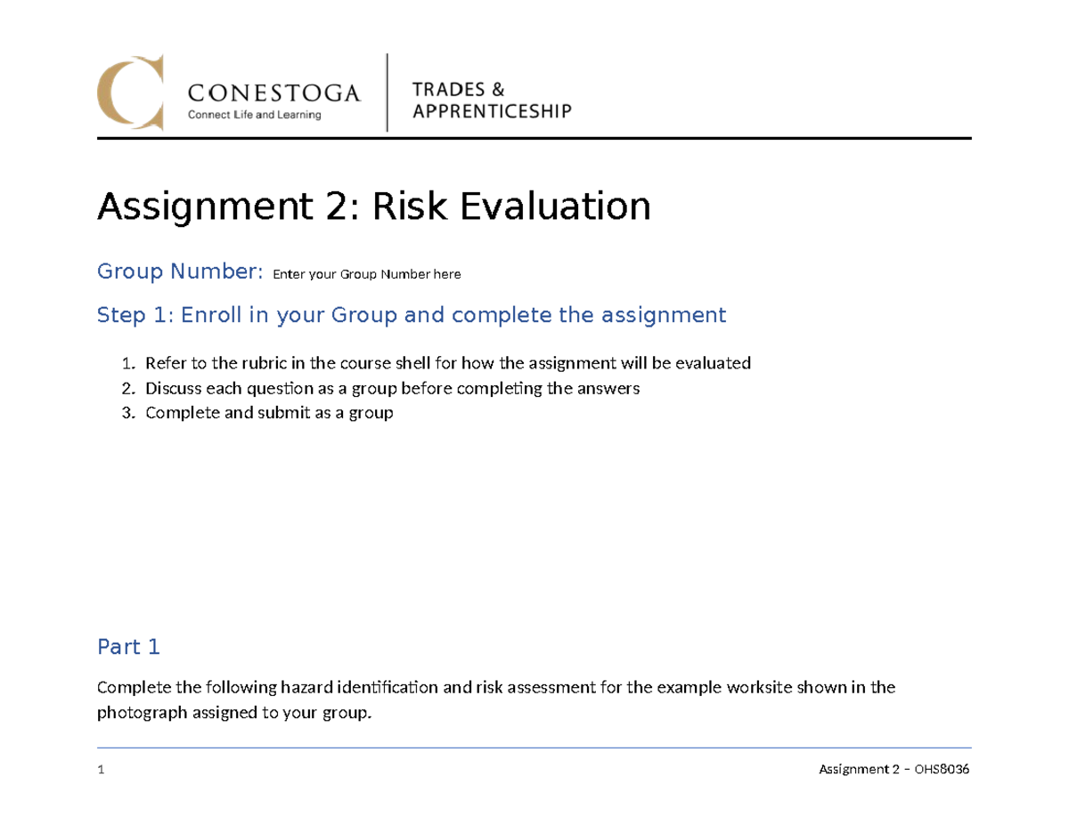 OHS8036 Assignment 2: Group Risk Evaluation and Management Guide - Studocu