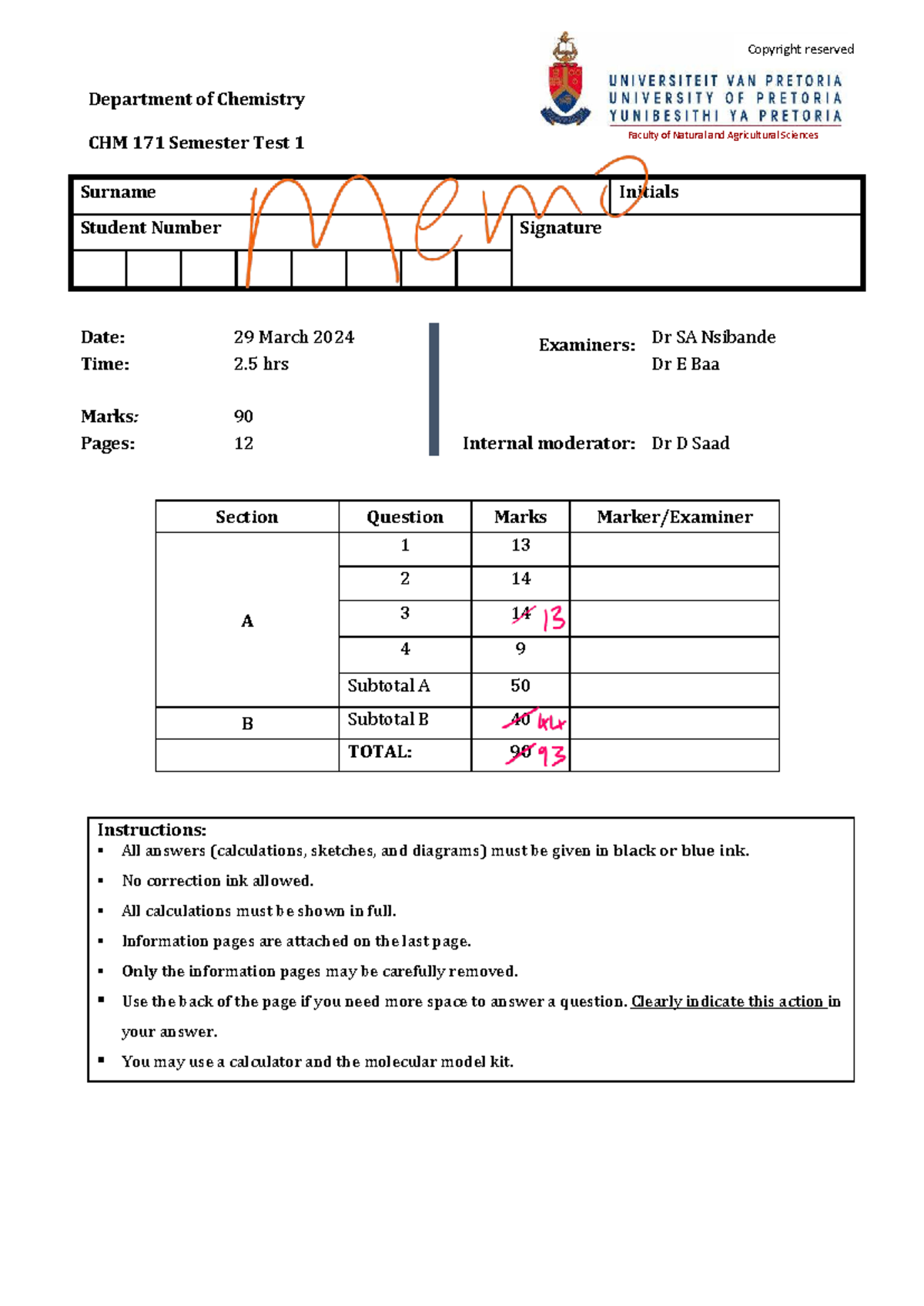 2025 CHM 171 ST1 - Semester Test 1 Preparation Memo - Studocu