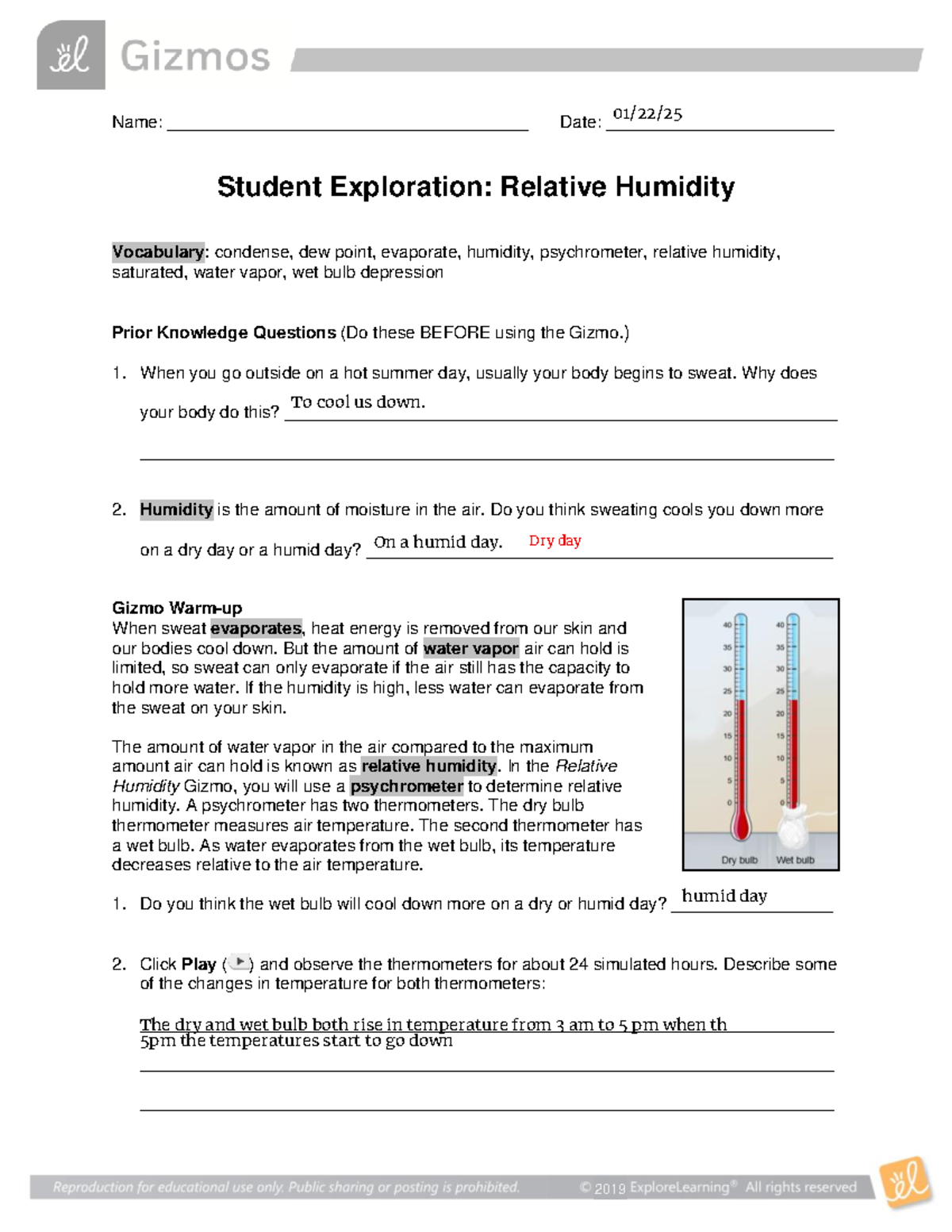 Relative Humidity Gizmo Activity Answers (2019) - Studocu