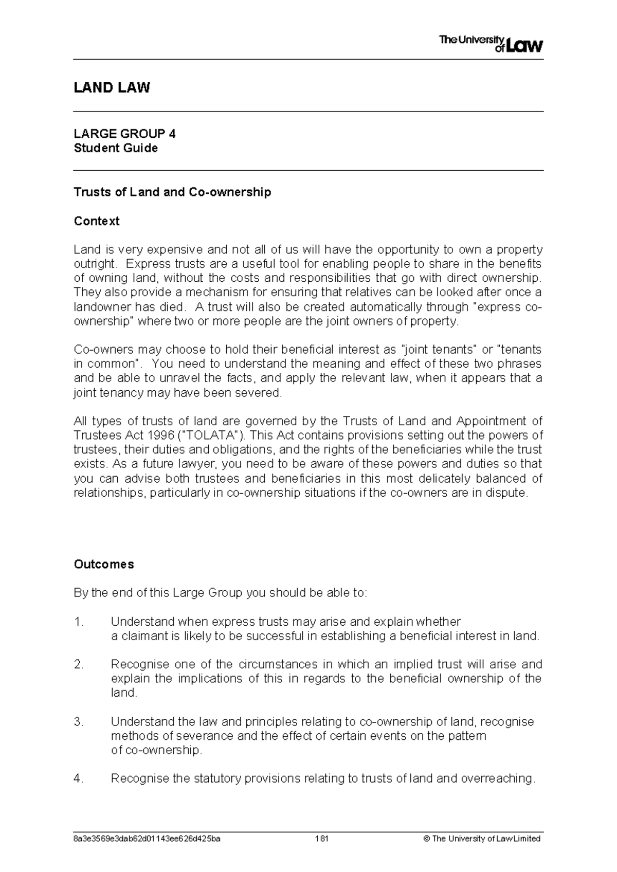 LAND LAW LG4: Trusts of Land and Their Legal Implications - Studocu
