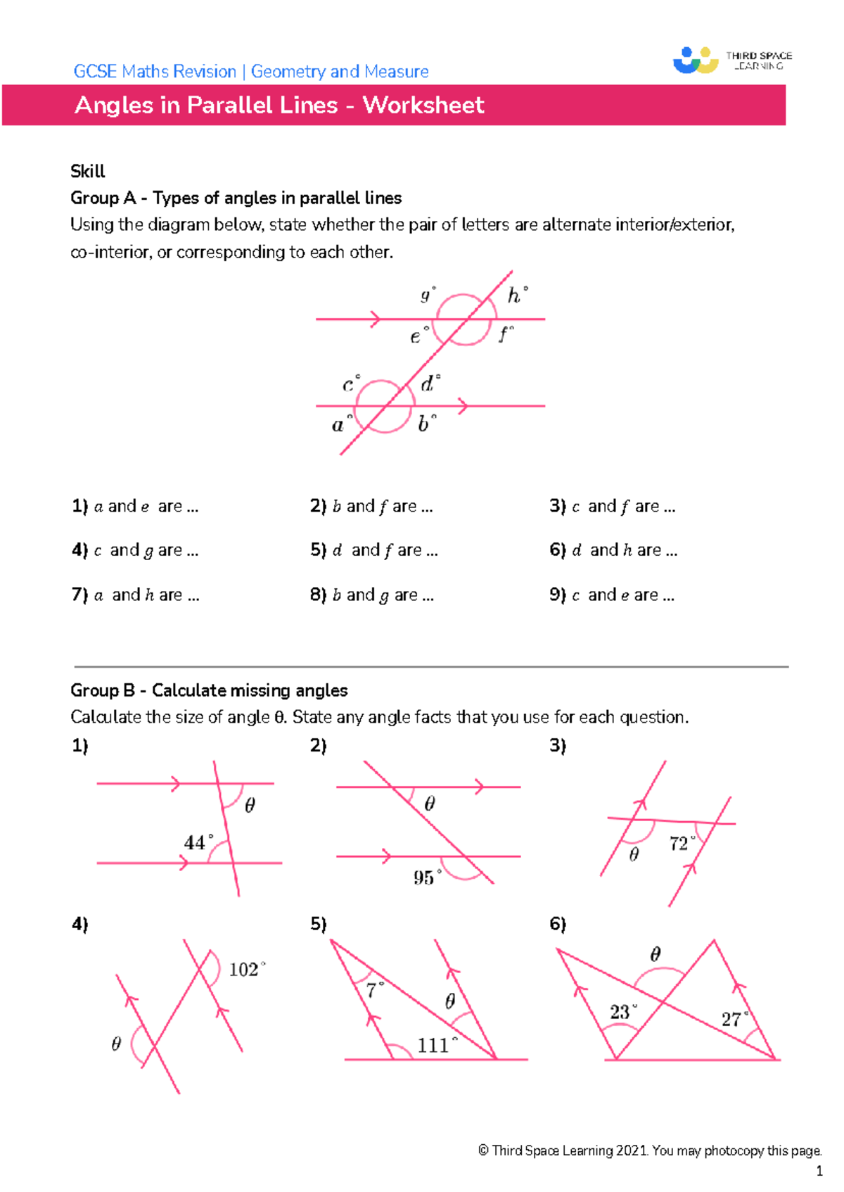 GCSE Maths Revision: Angles in Parallel Lines Worksheet - Studocu