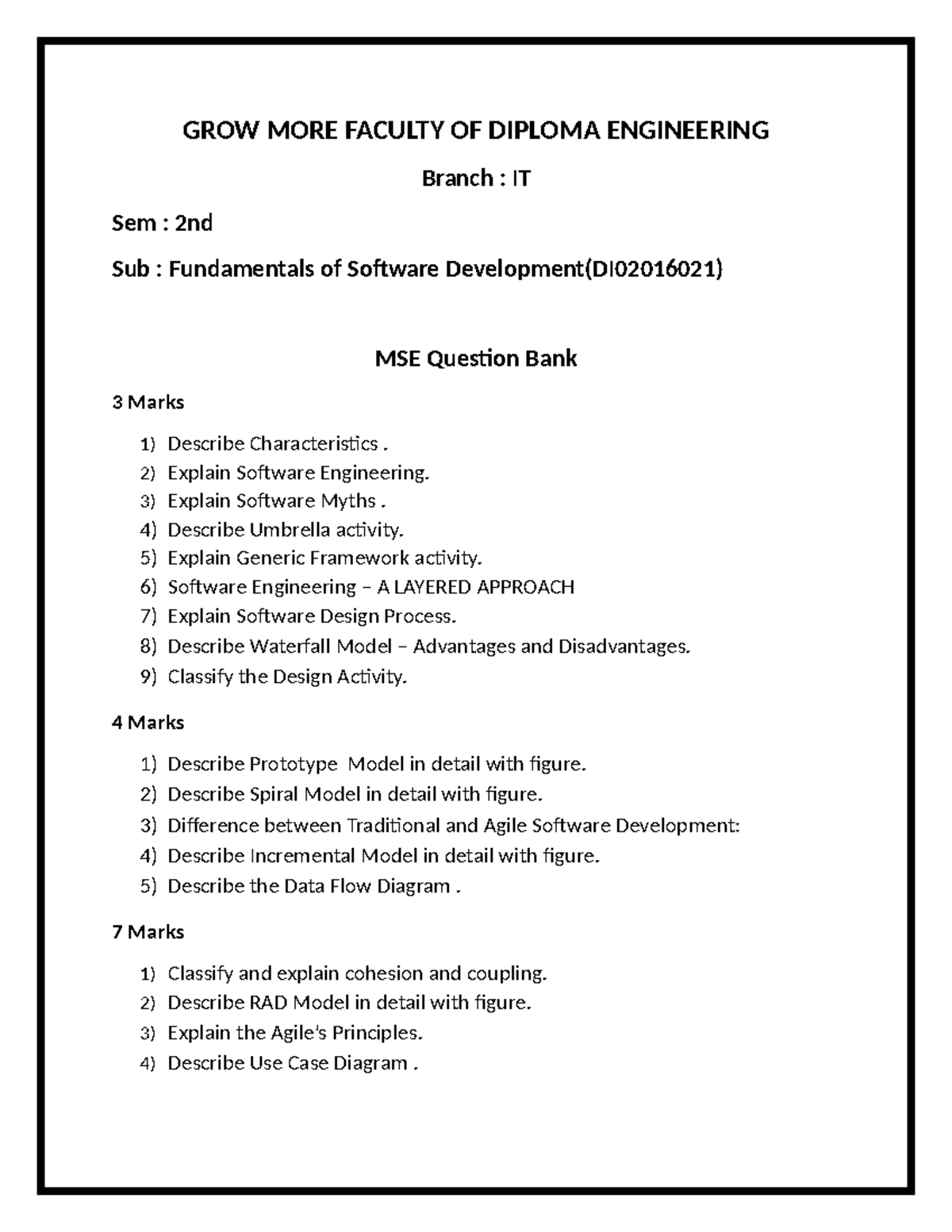 FOSD MSE Question Bank - Diploma in IT Sem 2 (DI02016021) - Studocu