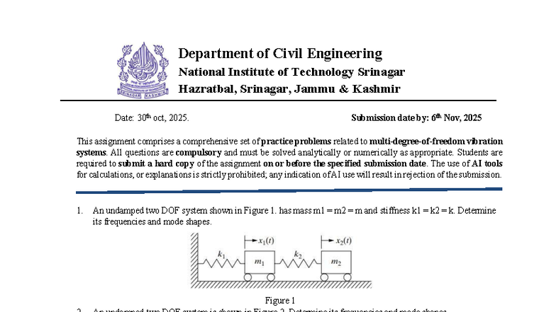 Geotech Assignment 2: Vibration Systems Practice Problems - Studocu