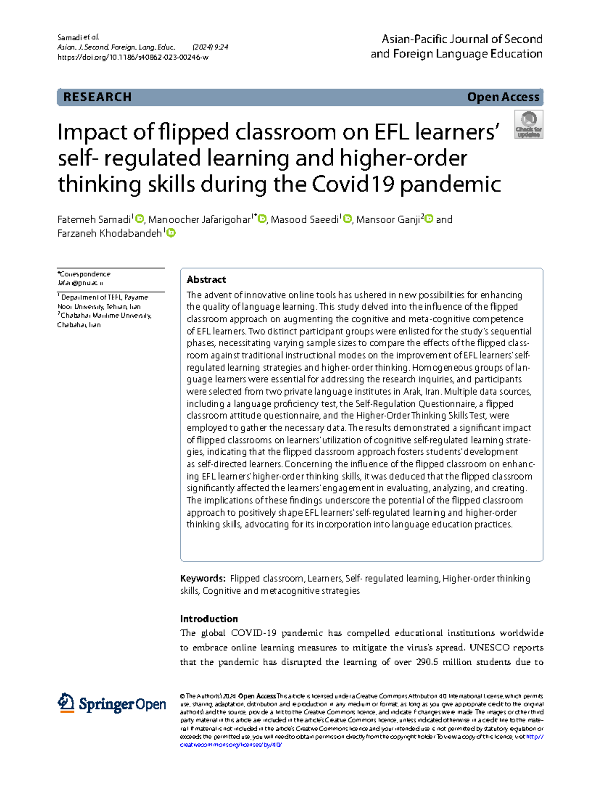 Flipped classroom - Reference 1 - Open Access © The Author(s) 2024 ...