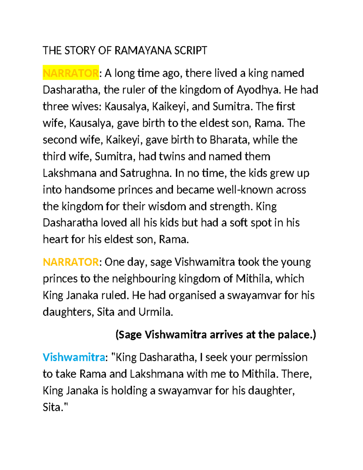 Ramayana: A Scripted Tale of Duty and Devotion - Studocu