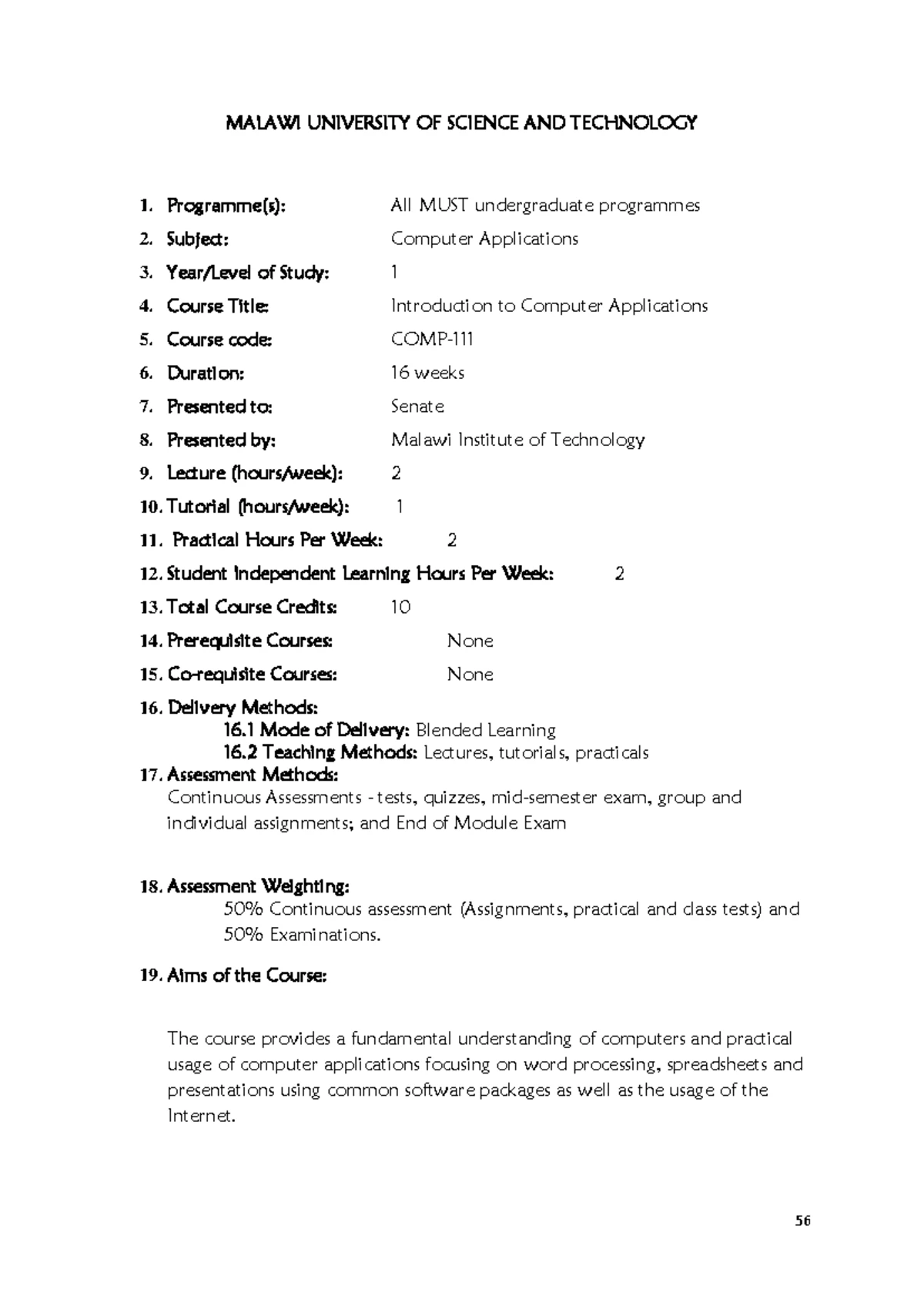 COMP 111 End of First Semester Exam Sample Paper - Studocu