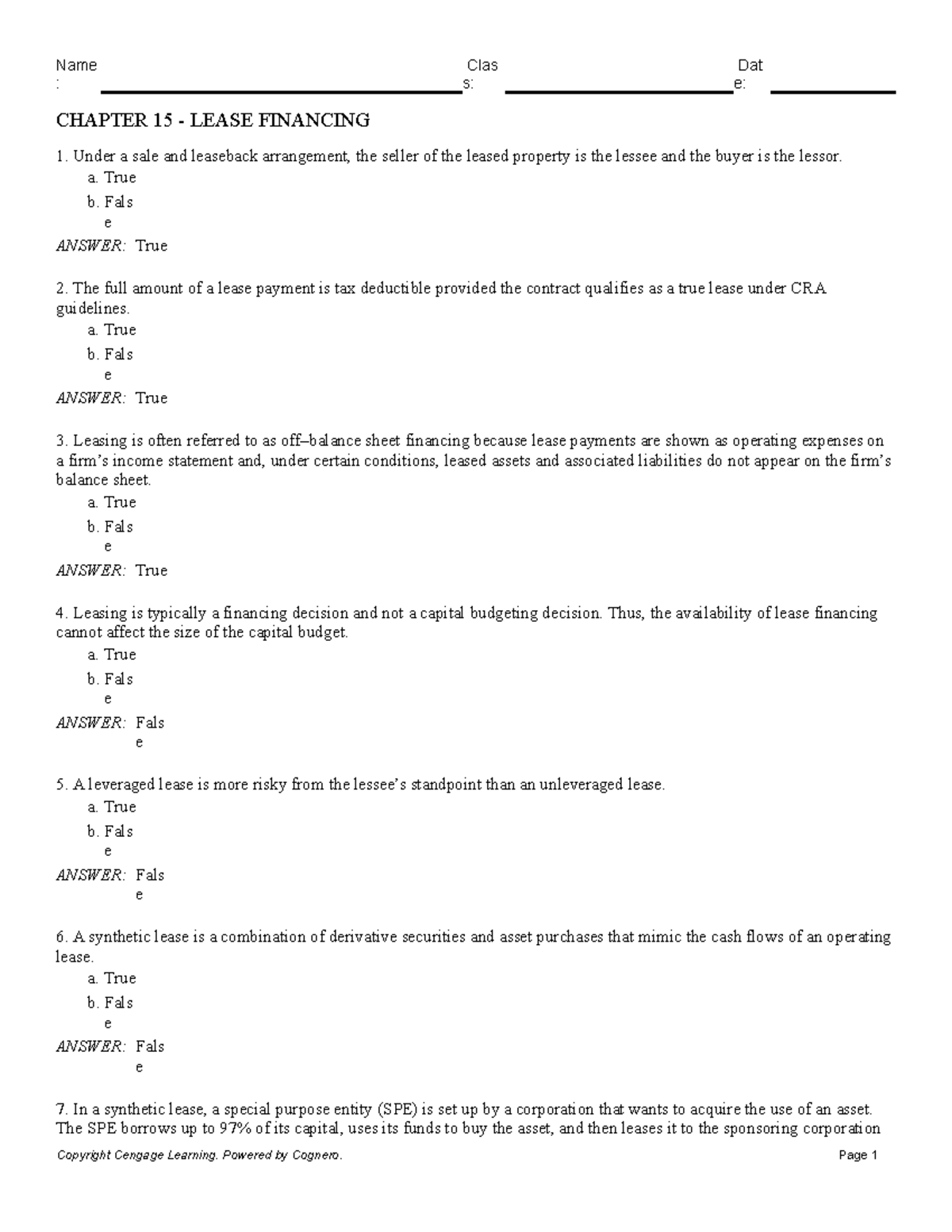 Chapter 15 Lease Financing - : s: e: CHAPTER 15 - LEASE FINANCING Under ...